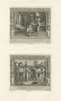 Antique Old Religion Print of Joseph & Potiphar's Wife & Him Being Sold by His Brothers
