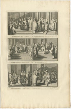 Old Religion Print Showing Six Roman Catholic Habits, Rituals & Ceremonies, 1723