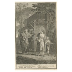Ancienne gravure religieuse d'Abraham envoyant un hagar à l'intérieur comme dans Genesis, 1728