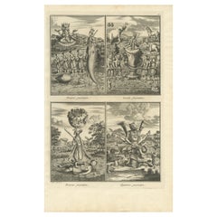 Alte religiöse Drucke der ersten vier Inkarnationen des hinduistischen Gottes Vishnu, 1721