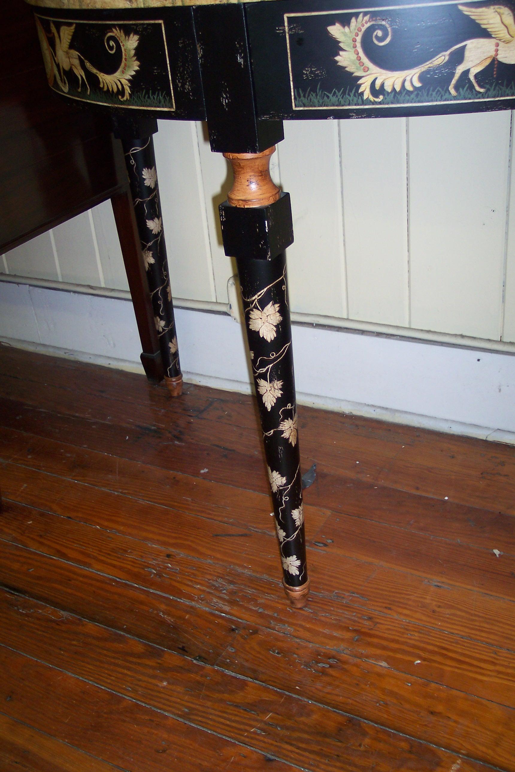 This is a fun and unique old Chelsea House reproduction hand painted wooden console table in the Regency Revival style.  Great size and very useful with excellent hand-painting throughout.  Only one...(do not have a pair).