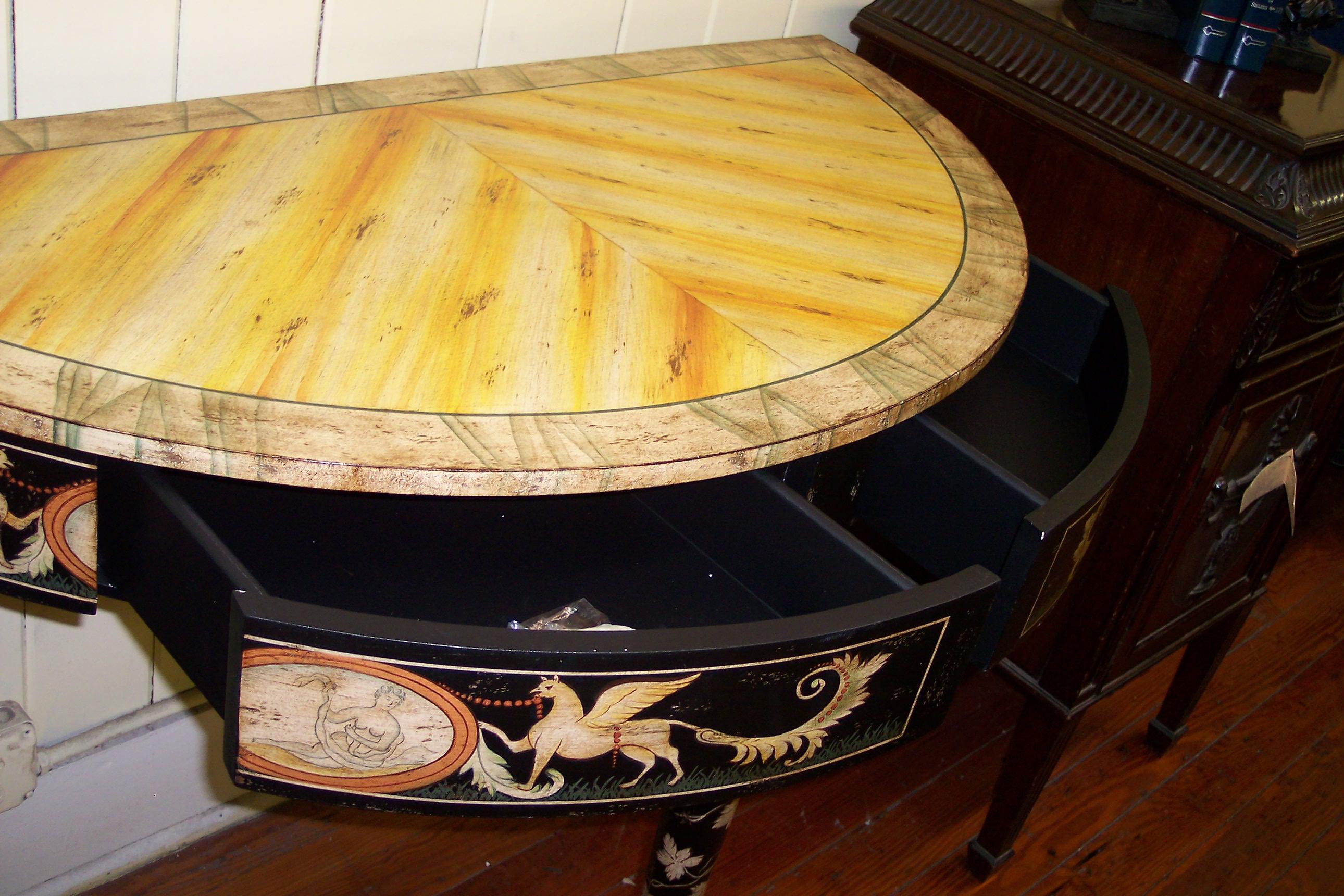 Old reproduction Chelsea House hand painted demi-lune Console Table In Excellent Condition For Sale In CHARLESTON, SC