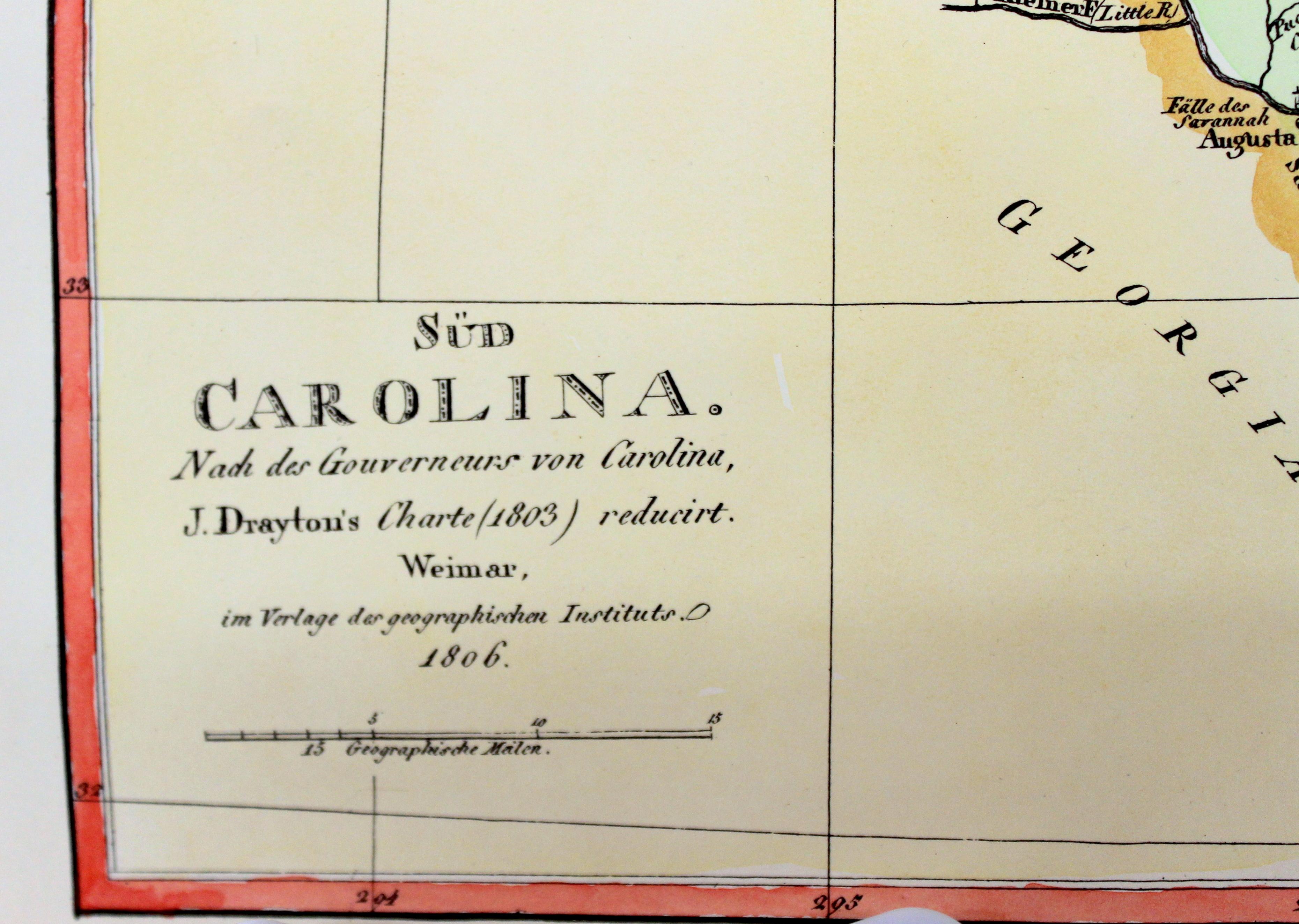 Old Reproduction Handcolored Map of South Carolina, J. Drayton In Good Condition For Sale In Charleston, SC