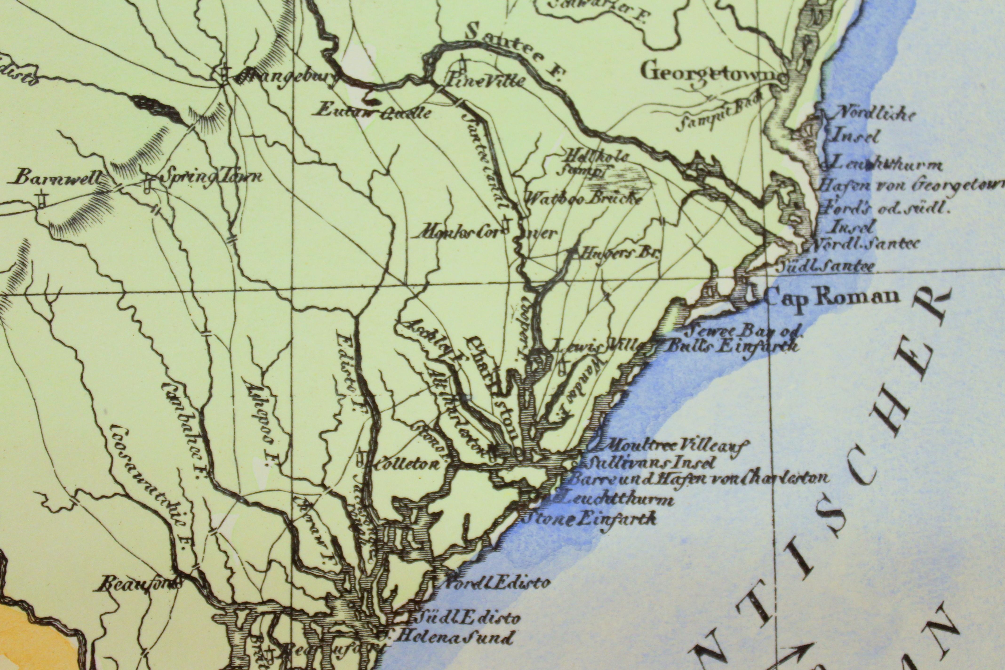 20th Century Old Reproduction Handcolored Map of South Carolina, J. Drayton For Sale