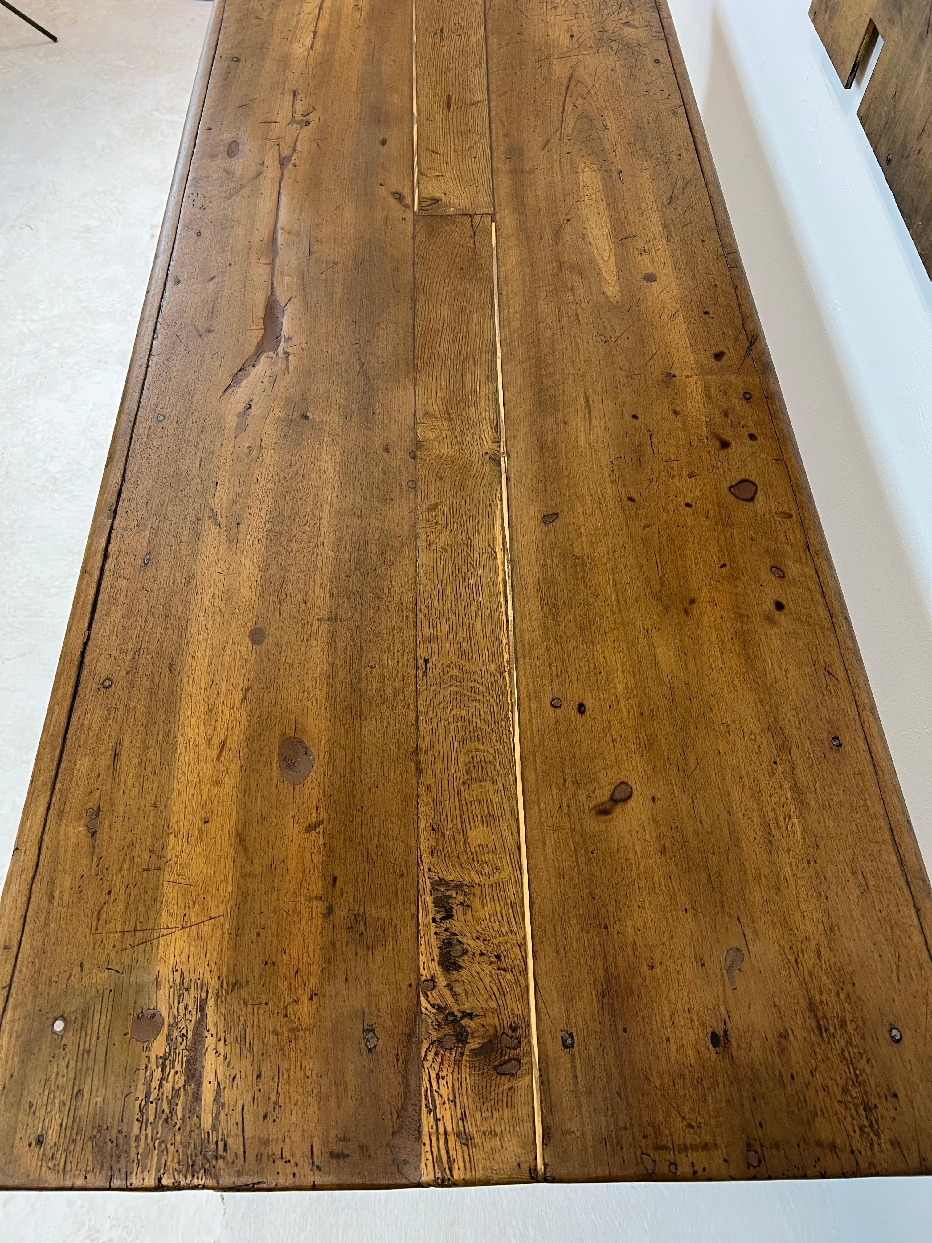 Old Restored Farm Table, in Oak and Cherry France, XIX th 12