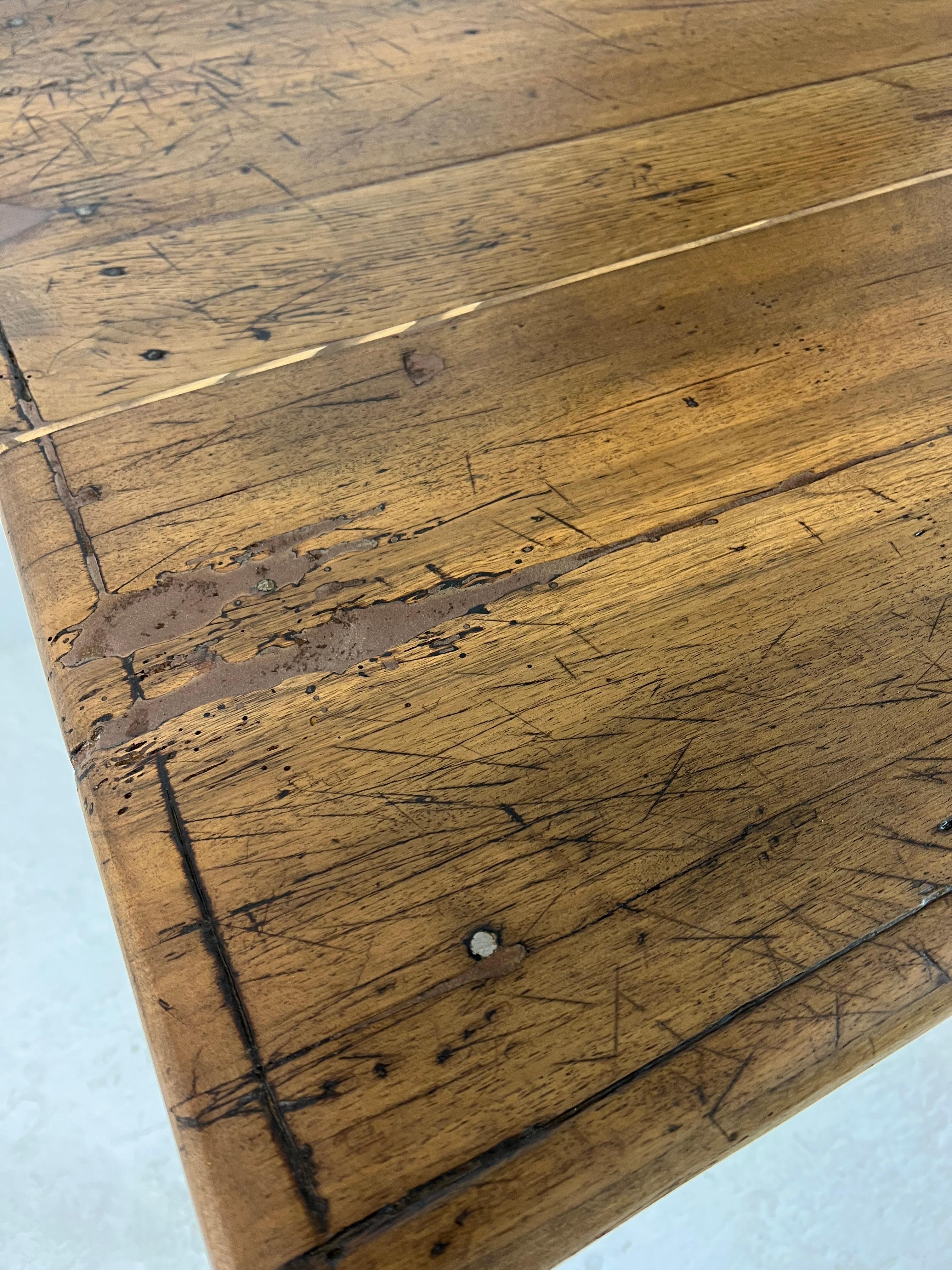 Old Restored Farm Table, in Oak and Cherry France, XIX th 14