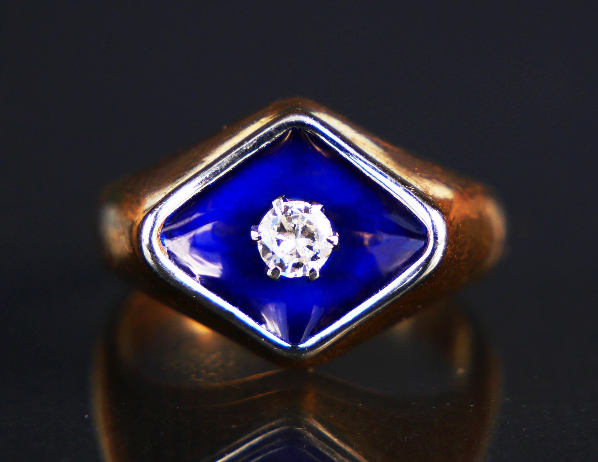 Old Ring Bague au Firmament Diamond Blue Enamel 18K Gold Ø5.75 US/ 5.5 gr en vente 7