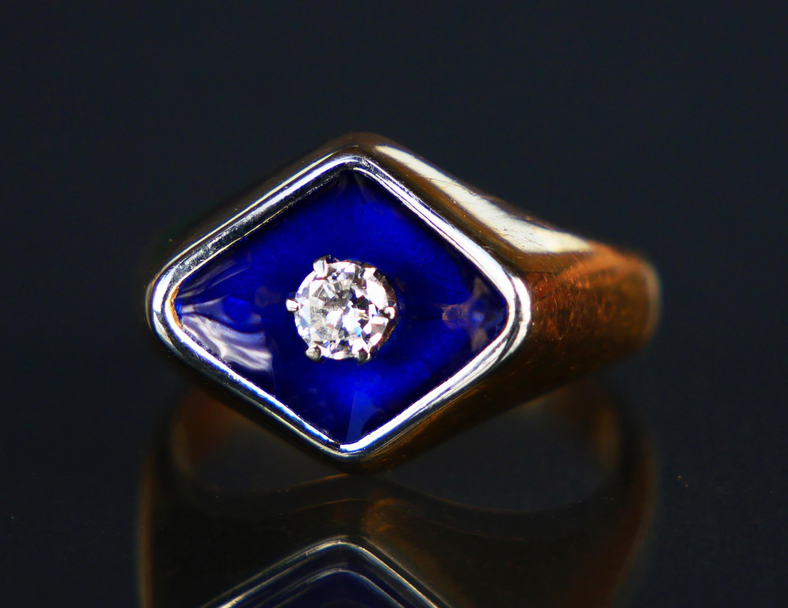 Old Ring Bague au Firmament Diamond Blue Enamel 18K Gold Ø5.75 US/ 5.5 gr en vente 8