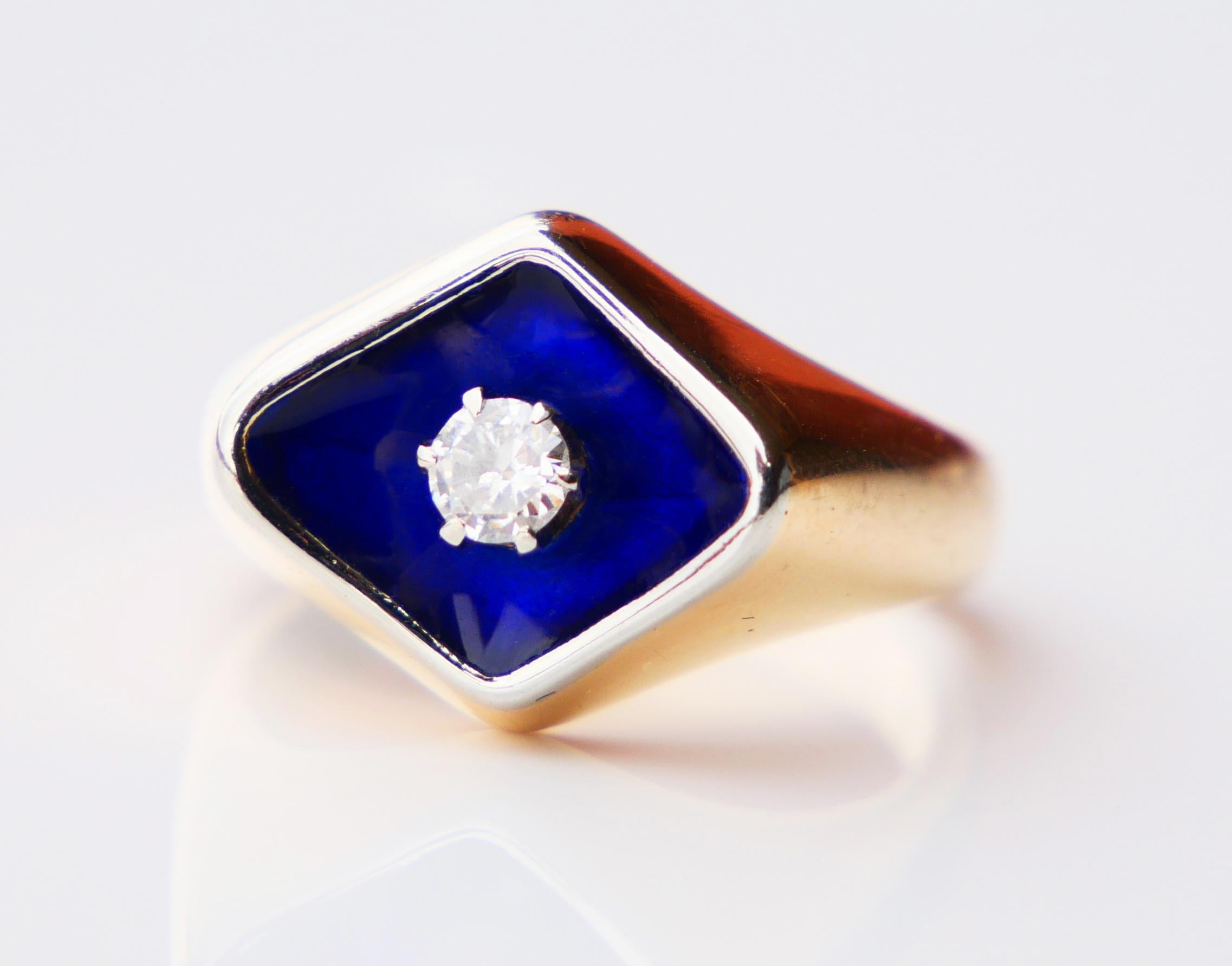Old European Cut Old Ring Bague au Firmament Diamond Blue Enamel 18K Gold Ø5.75 US/ 5.5 gr For Sale