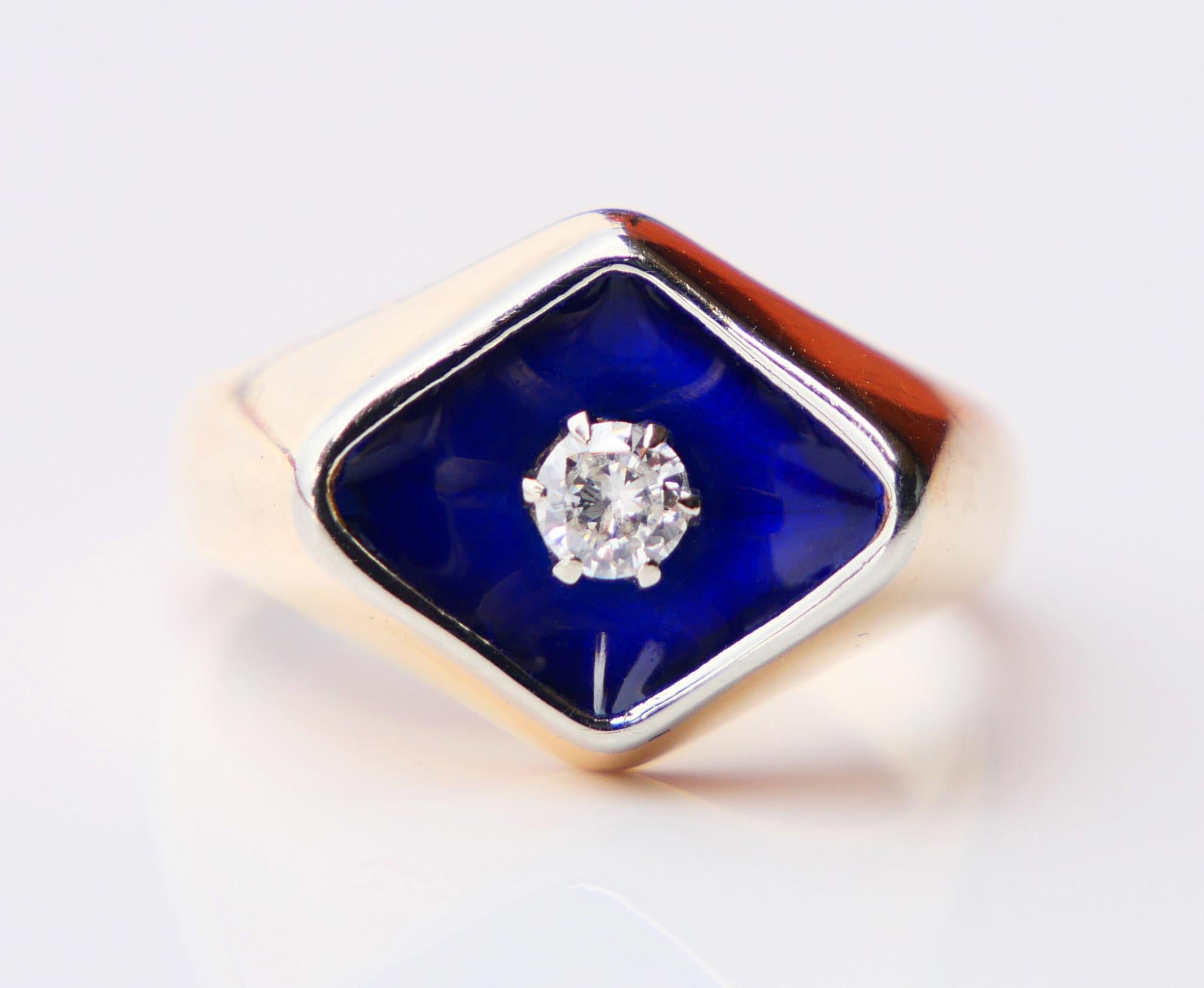 Old Ring Bague au Firmament Diamond Blue Enamel 18K Gold Ø5.75 US/ 5.5 gr en vente 2