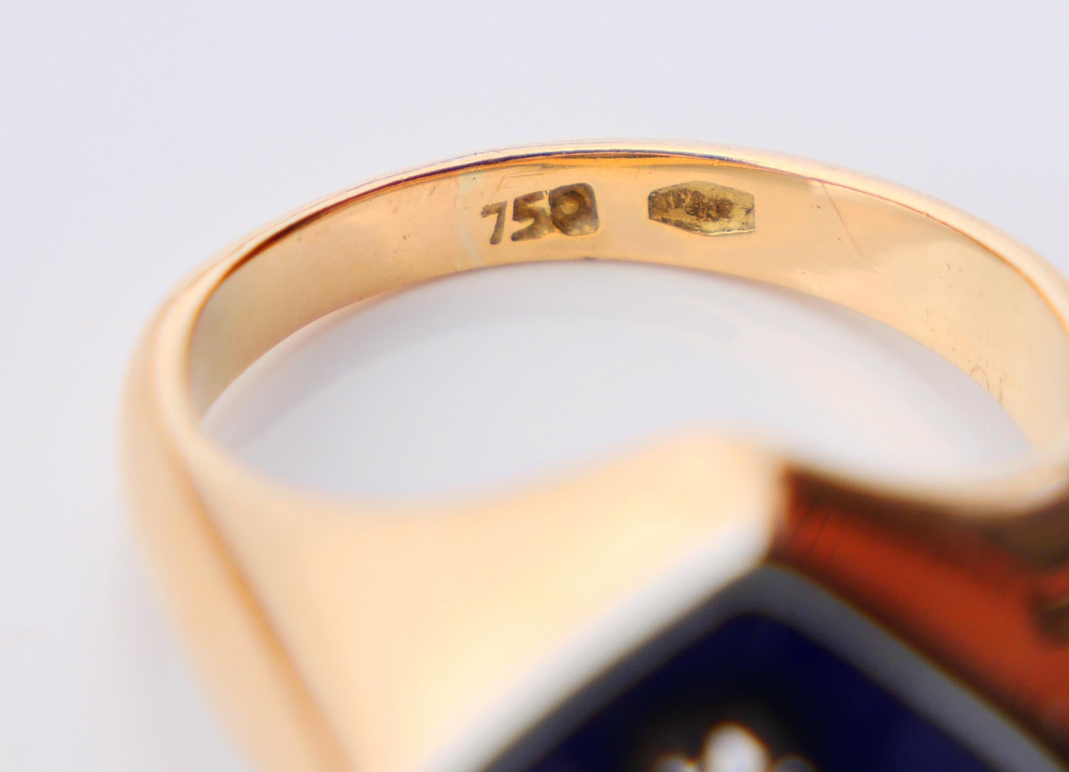 Old Ring Bague au Firmament Diamond Blue Enamel 18K Gold Ø5.75 US/ 5.5 gr en vente 3