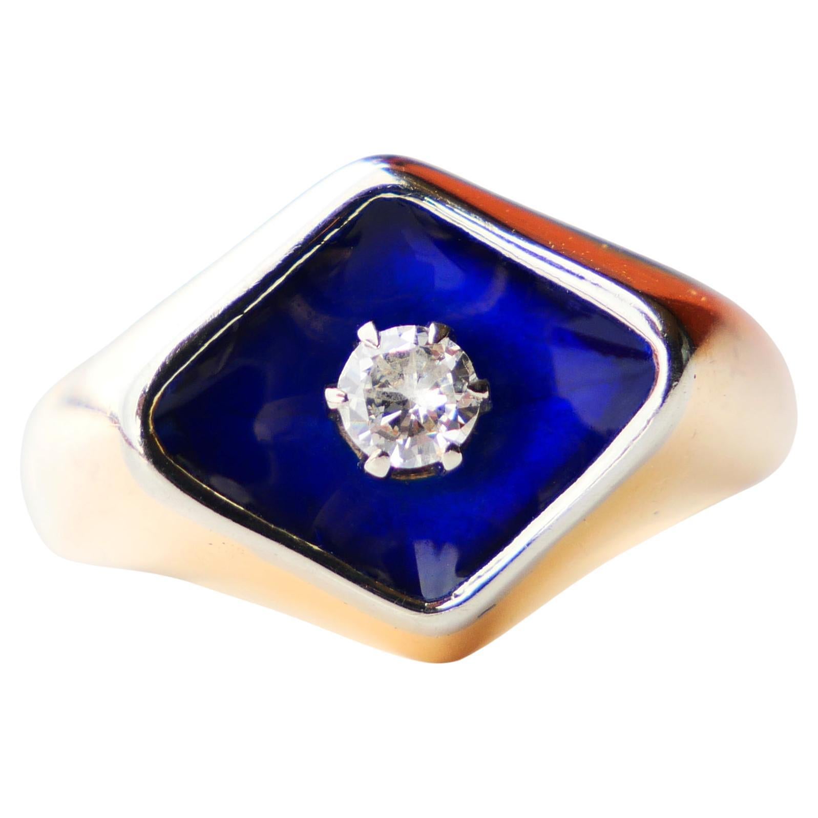 Old Ring Bague au Firmament Diamond Blue Enamel 18K Gold Ø5.75 US/ 5.5 gr