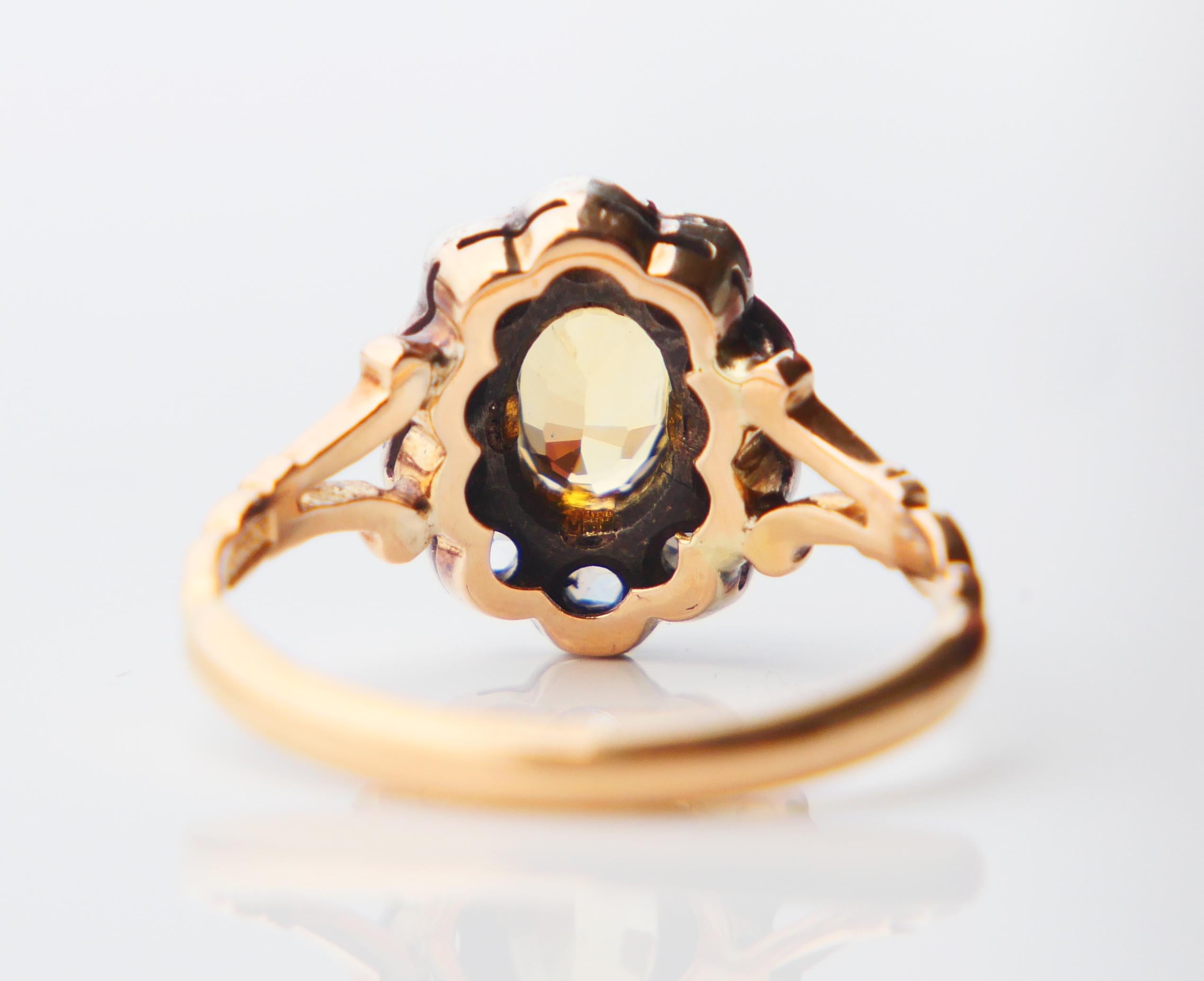 Old Ring natural 1.25ct Yellow Sapphire 0.8ctw Diamonds 18K Gold Ø US7 / 3.68gr For Sale 7