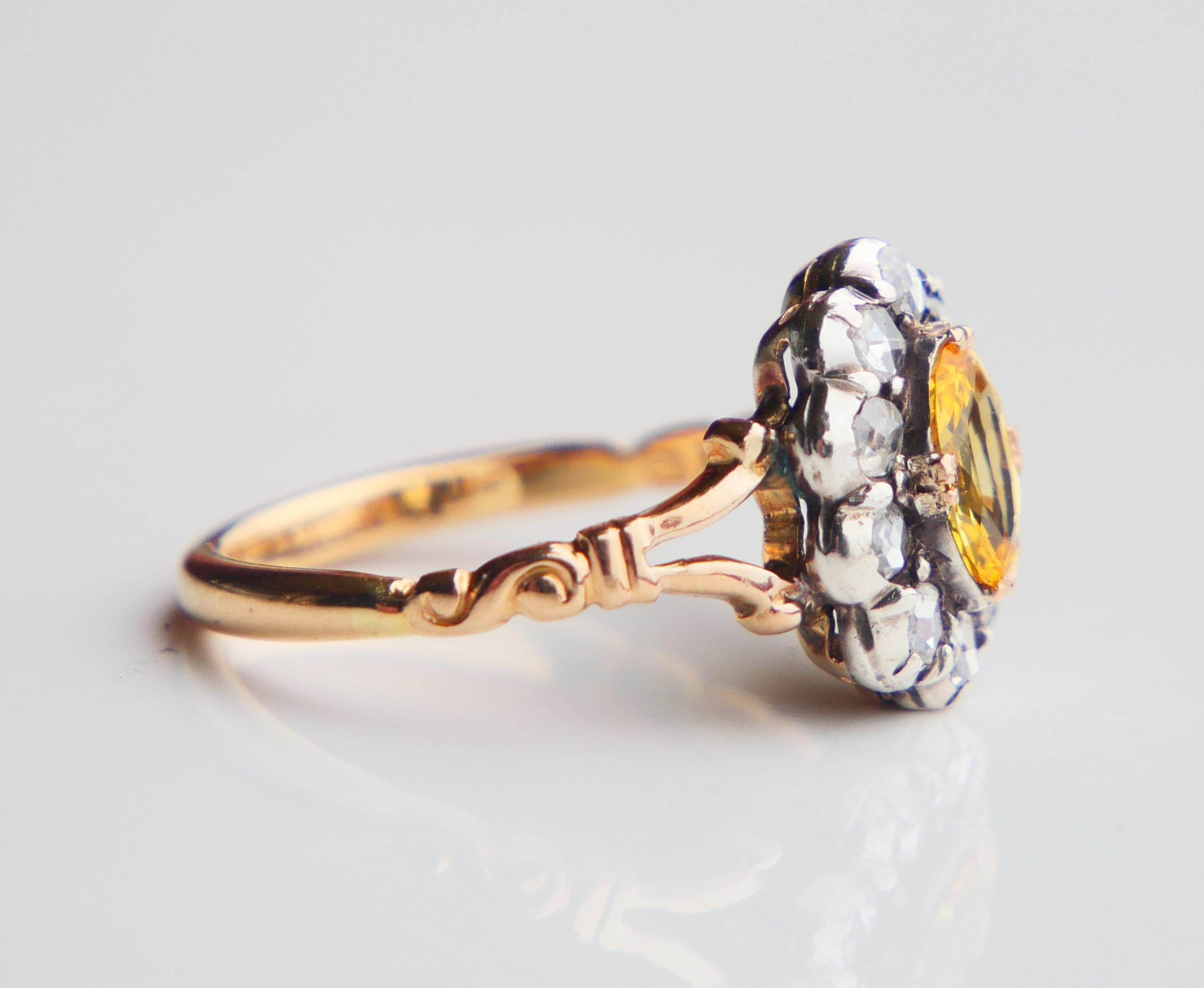 Old Ring natural 1.25ct Yellow Sapphire 0.8ctw Diamonds 18K Gold Ø US7 / 3.68gr For Sale 9