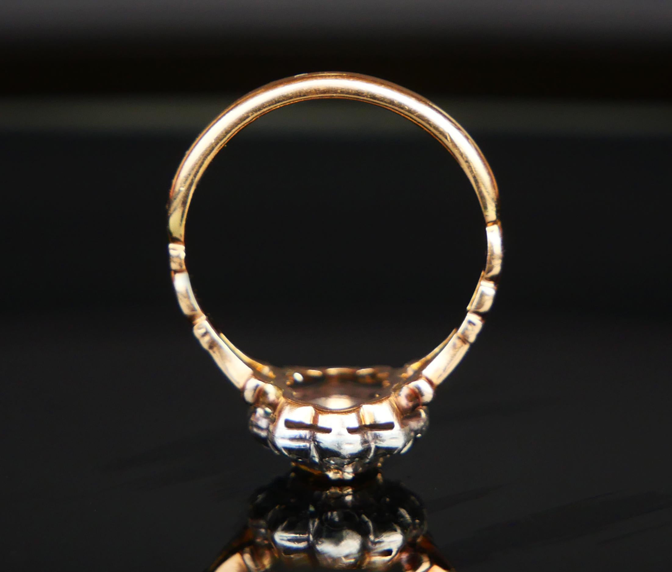 Old European Cut Old Ring natural 1.25ct Yellow Sapphire 0.8ctw Diamonds 18K Gold Ø US7 / 3.68gr For Sale