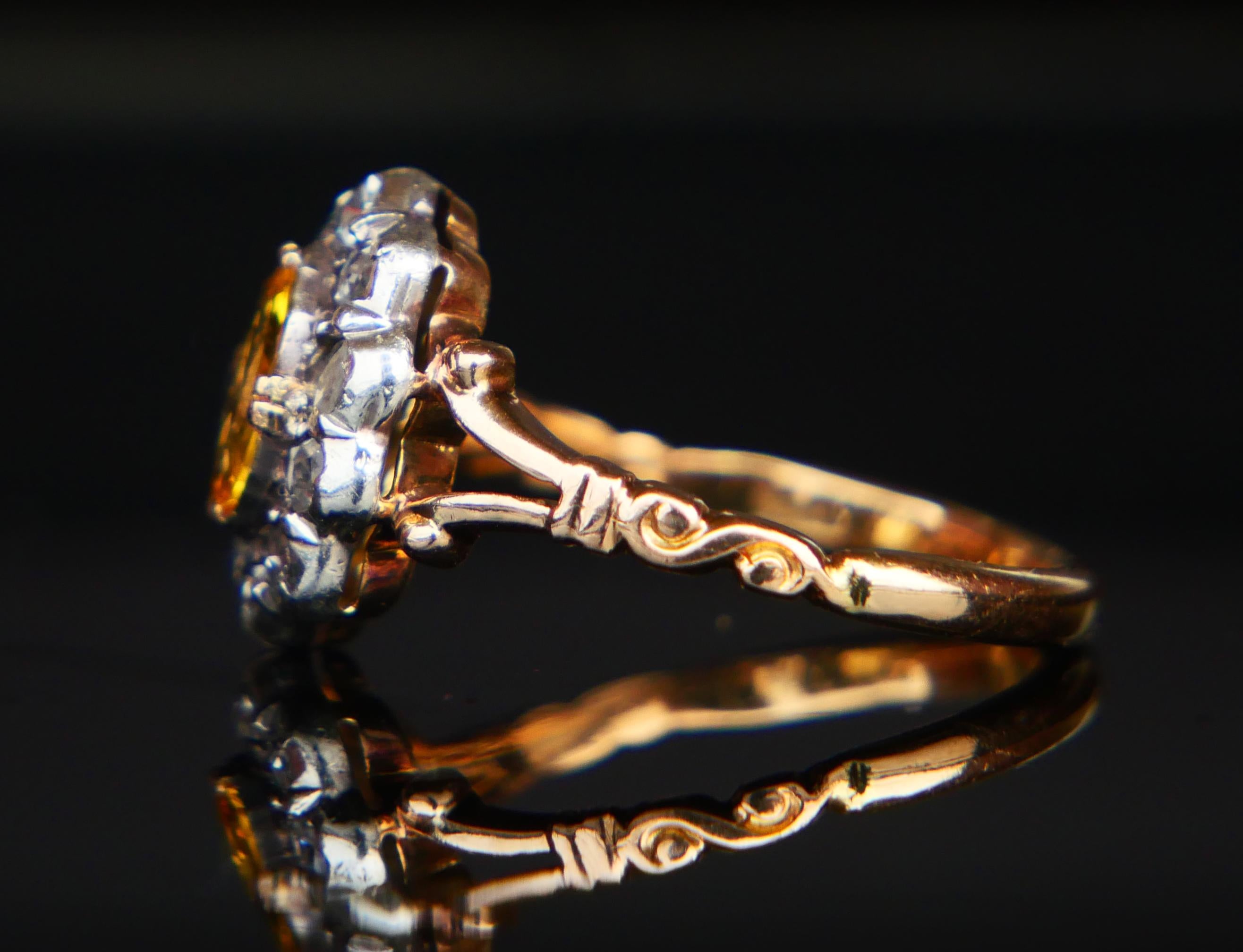Old Ring natural 1.25ct Yellow Sapphire 0.8ctw Diamonds 18K Gold Ø US7 / 3.68gr For Sale 1