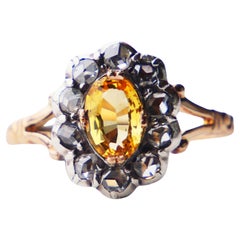Old Ring natural 1.25ct Yellow Sapphire 0.8ctw Diamonds 18K Gold Ø US7 / 3.68gr