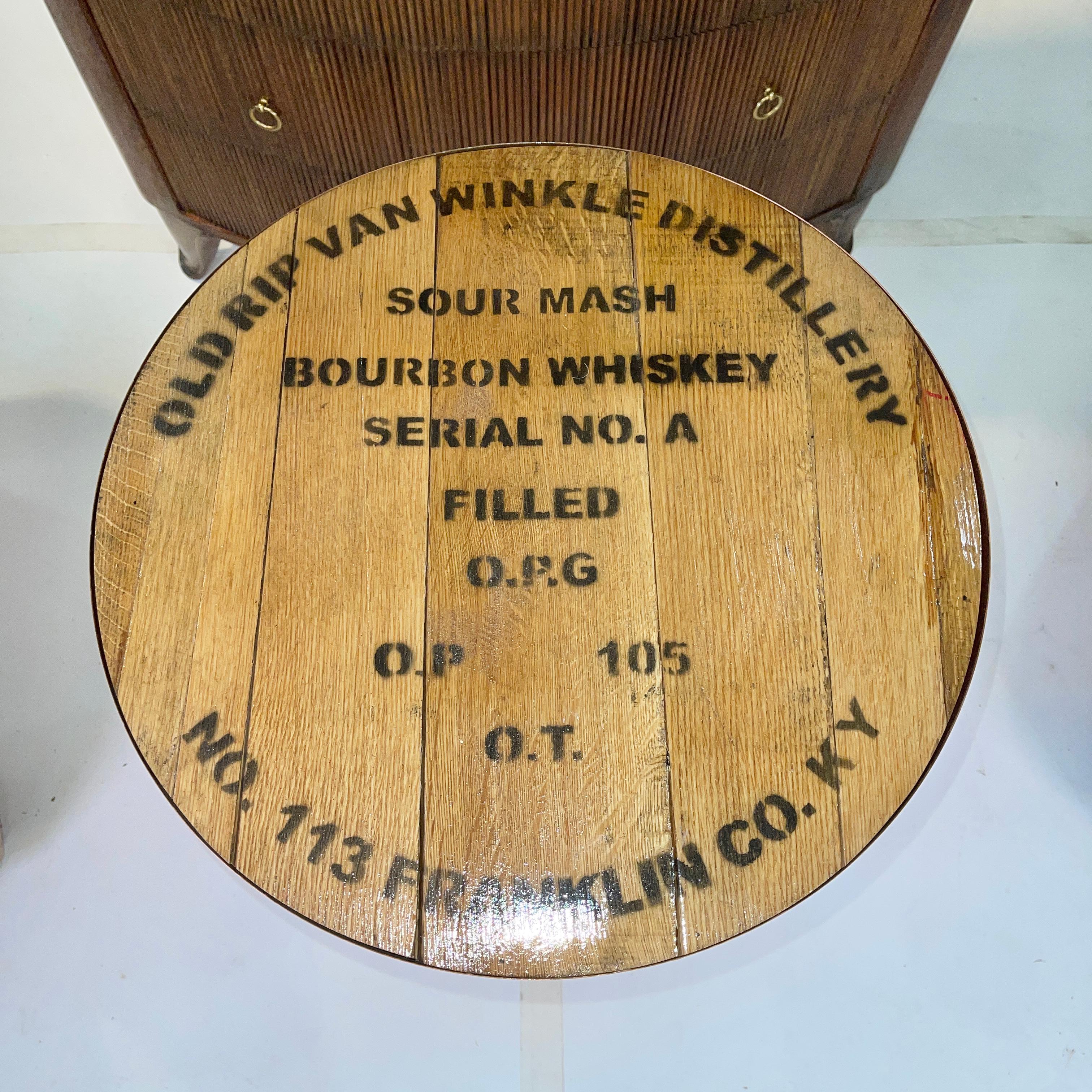 Contemporary Old Rip Van Winkle Barrel Head Table For Sale