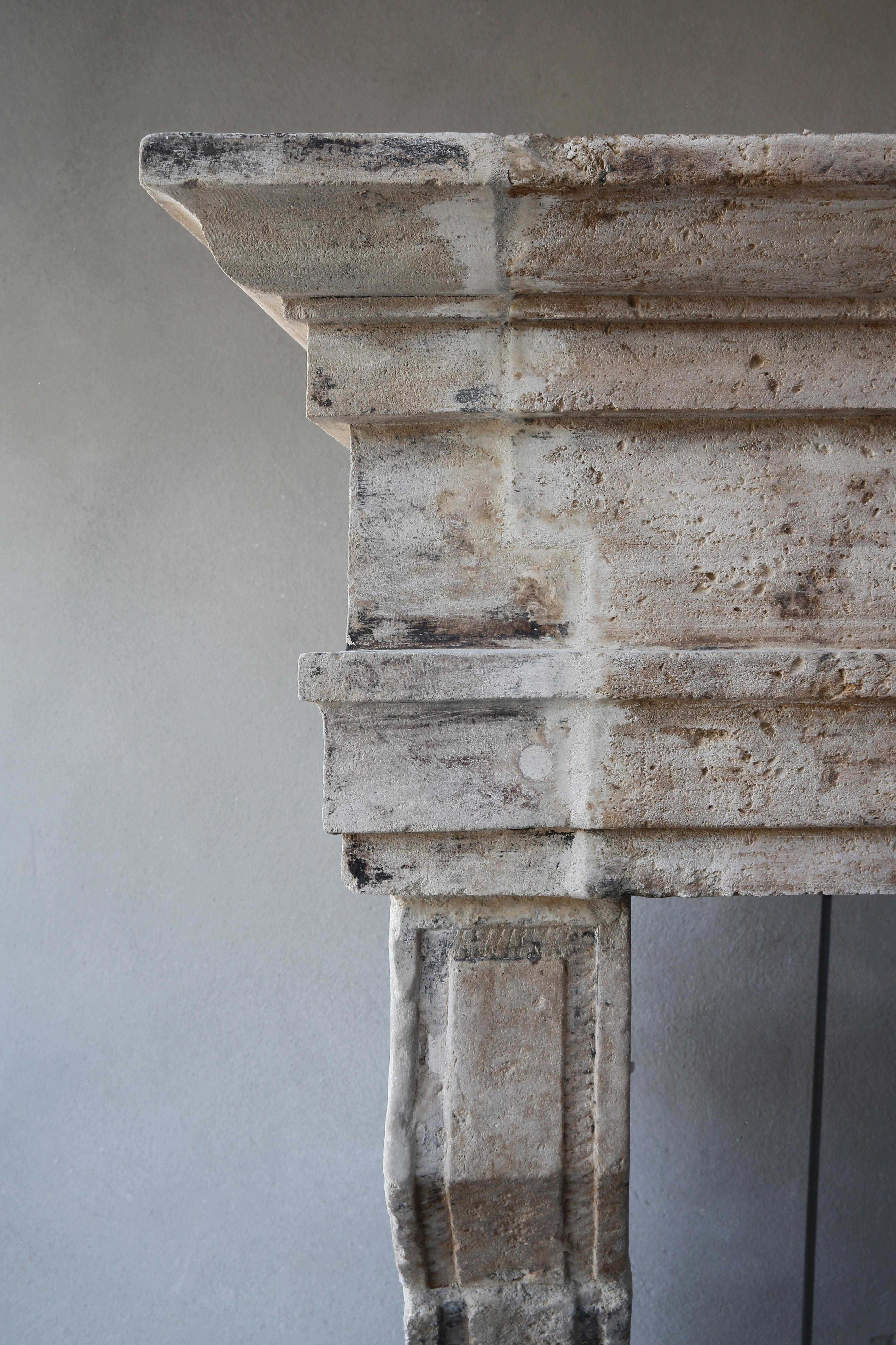 Limestone Old Robust Antique Mantelpiece, 19th Century, Campagnarde Style, Very Exclusive