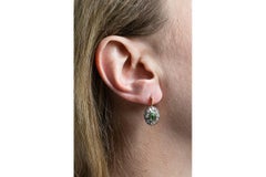 Vintage 14K Gold and Silver Drop Earrings with Tsavorite, Russia 1970