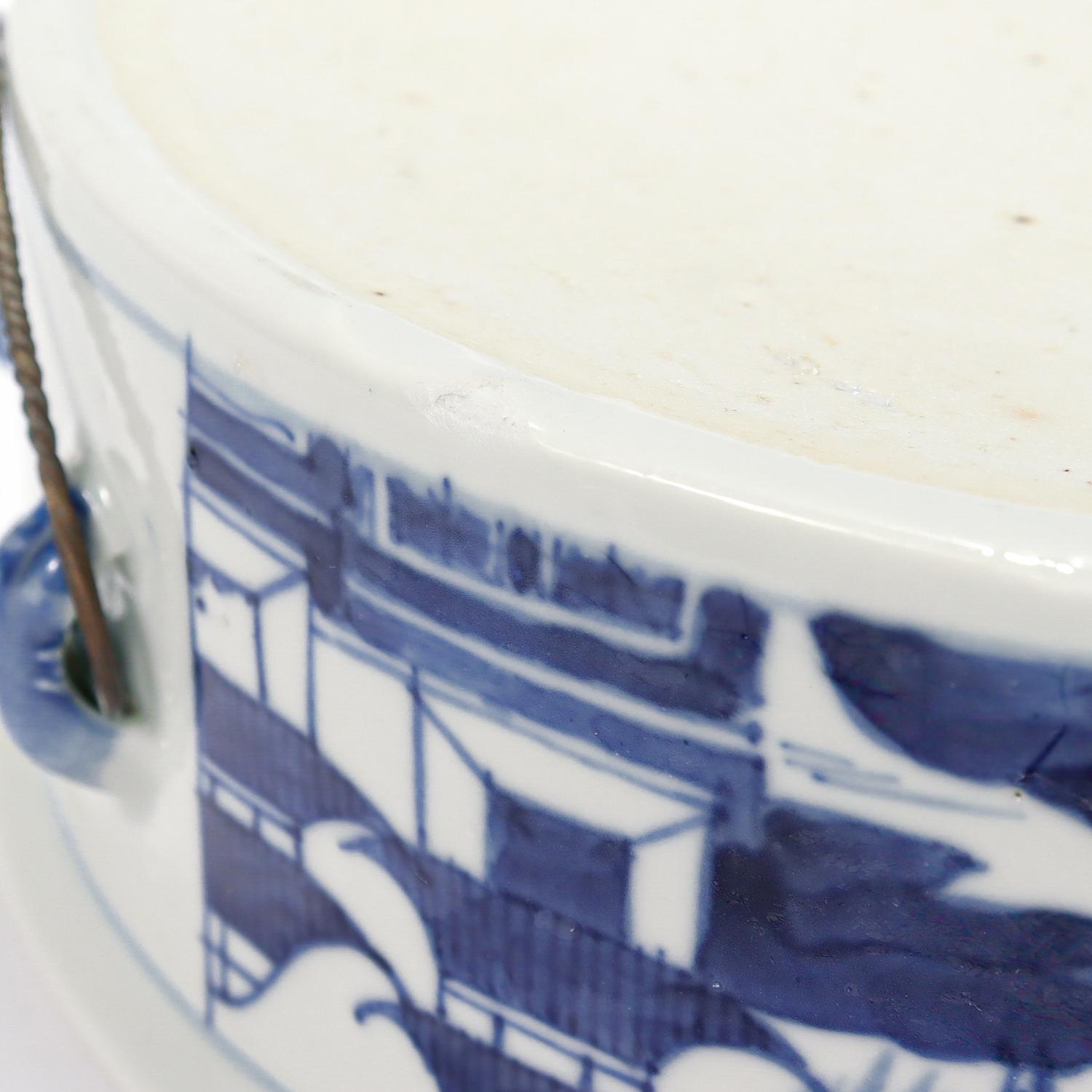Old Round Blue & White Canton Chinese Export Porcelain Covered Tureen/Vegetable For Sale 14