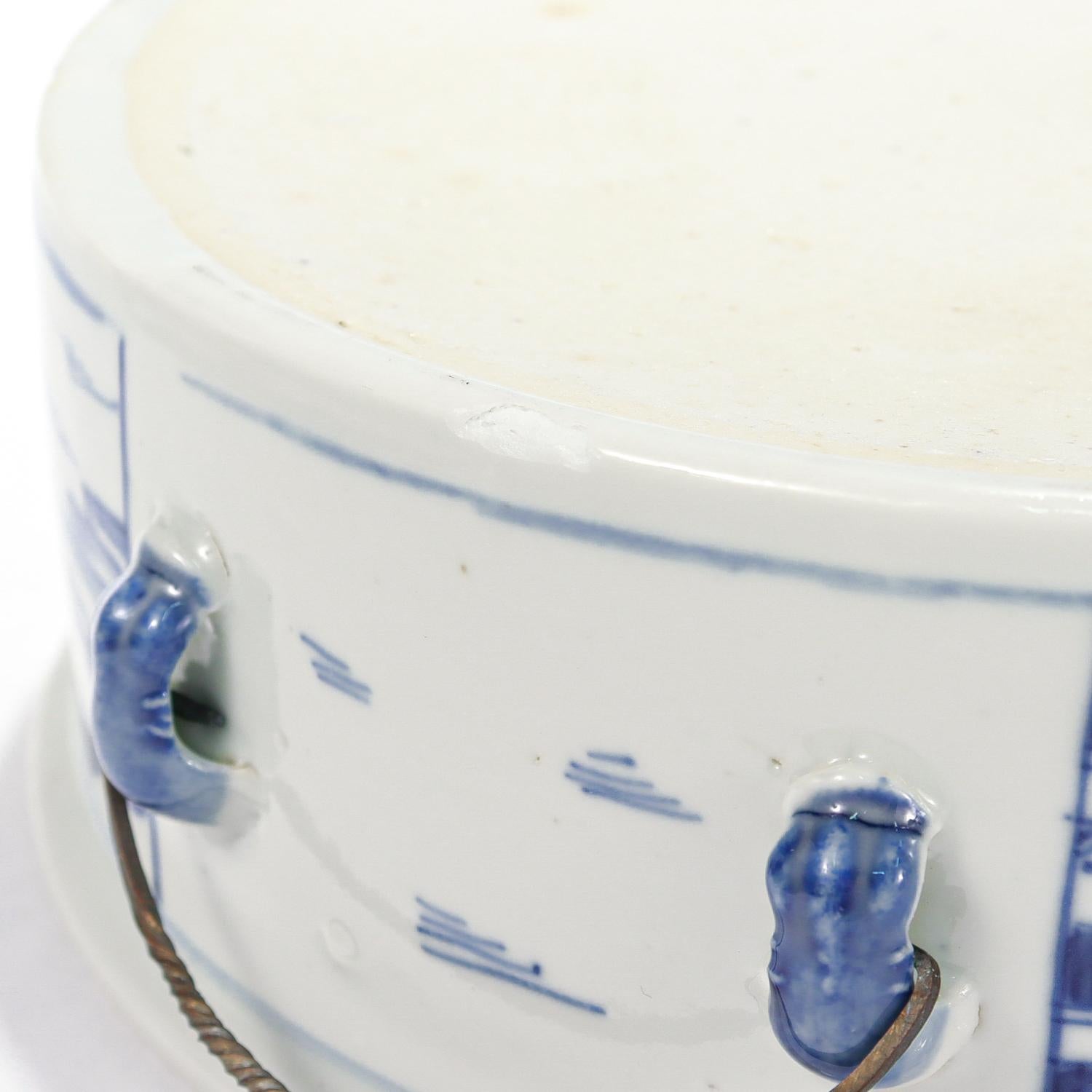 Old Round Blue & White Canton Chinese Export Porcelain Covered Tureen/Vegetable For Sale 16