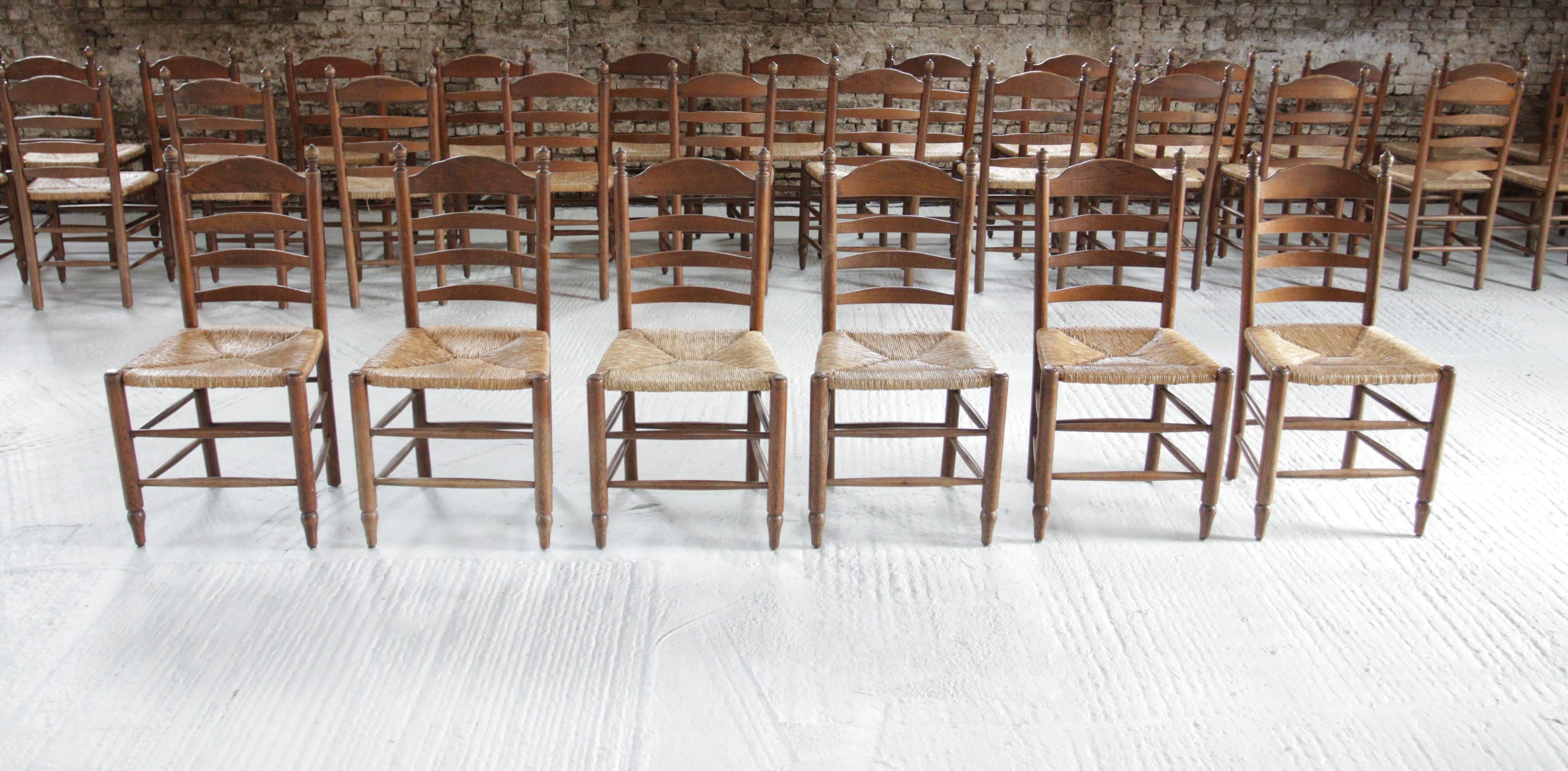 Old Rural Dutch Ladder Back Oak - Rush Seat Dining Chairs For Sale 5