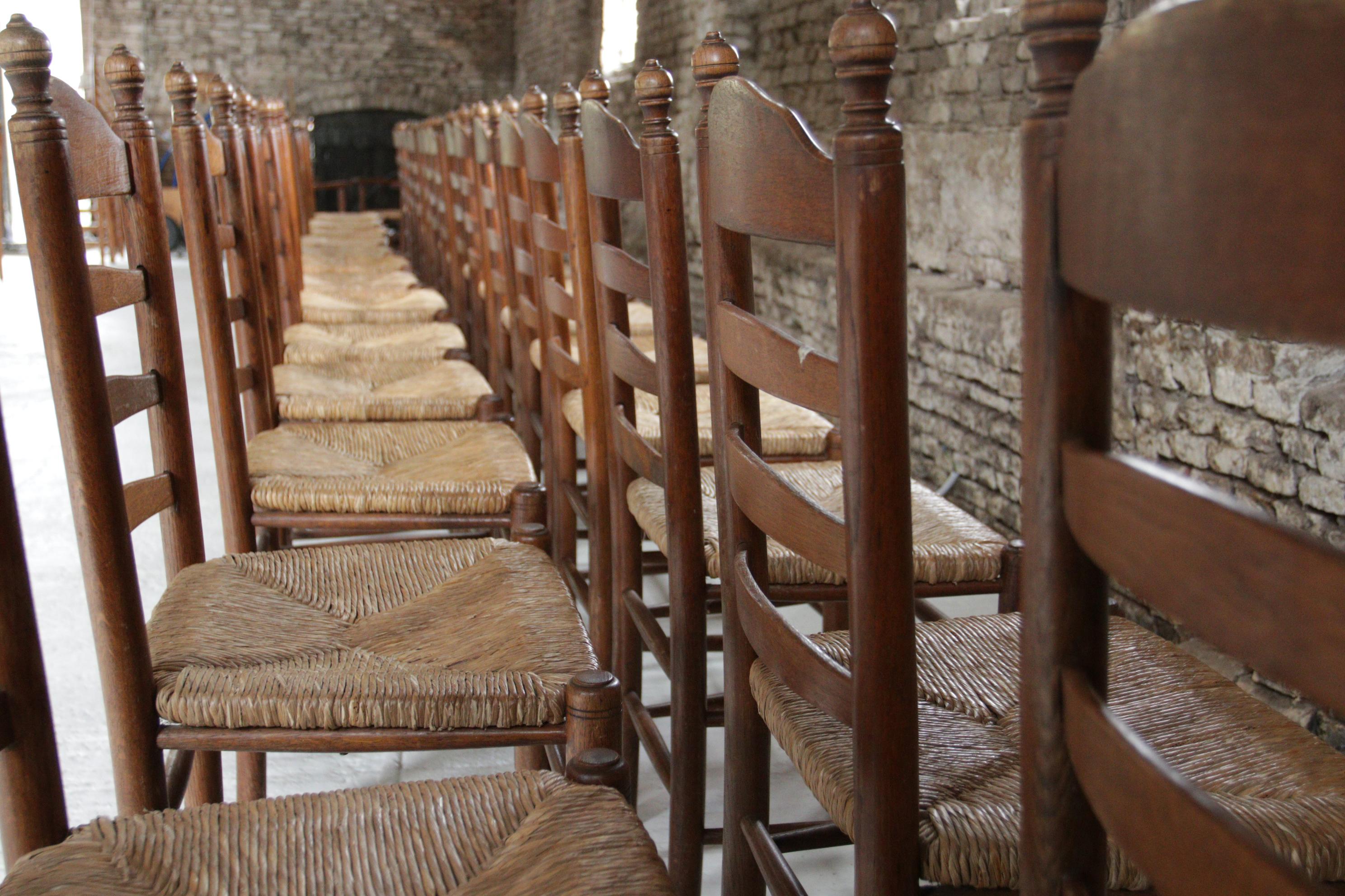 Old Rural Dutch Ladder Back Oak - Rush Seat Dining Chairs For Sale 7