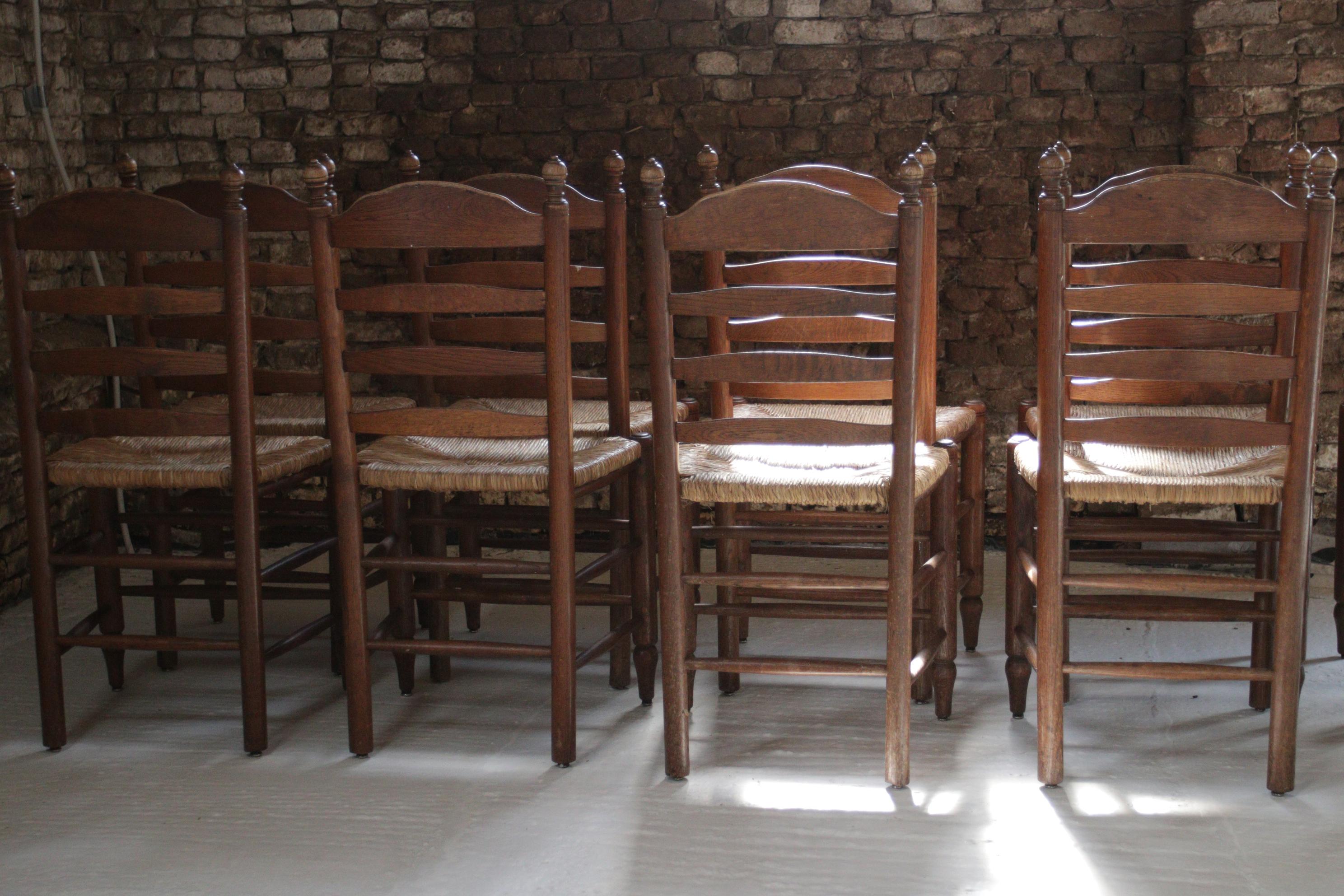  Old Rural Dutch Ladder Back Oak - Rush Seat Dining Chairs For Sale 11