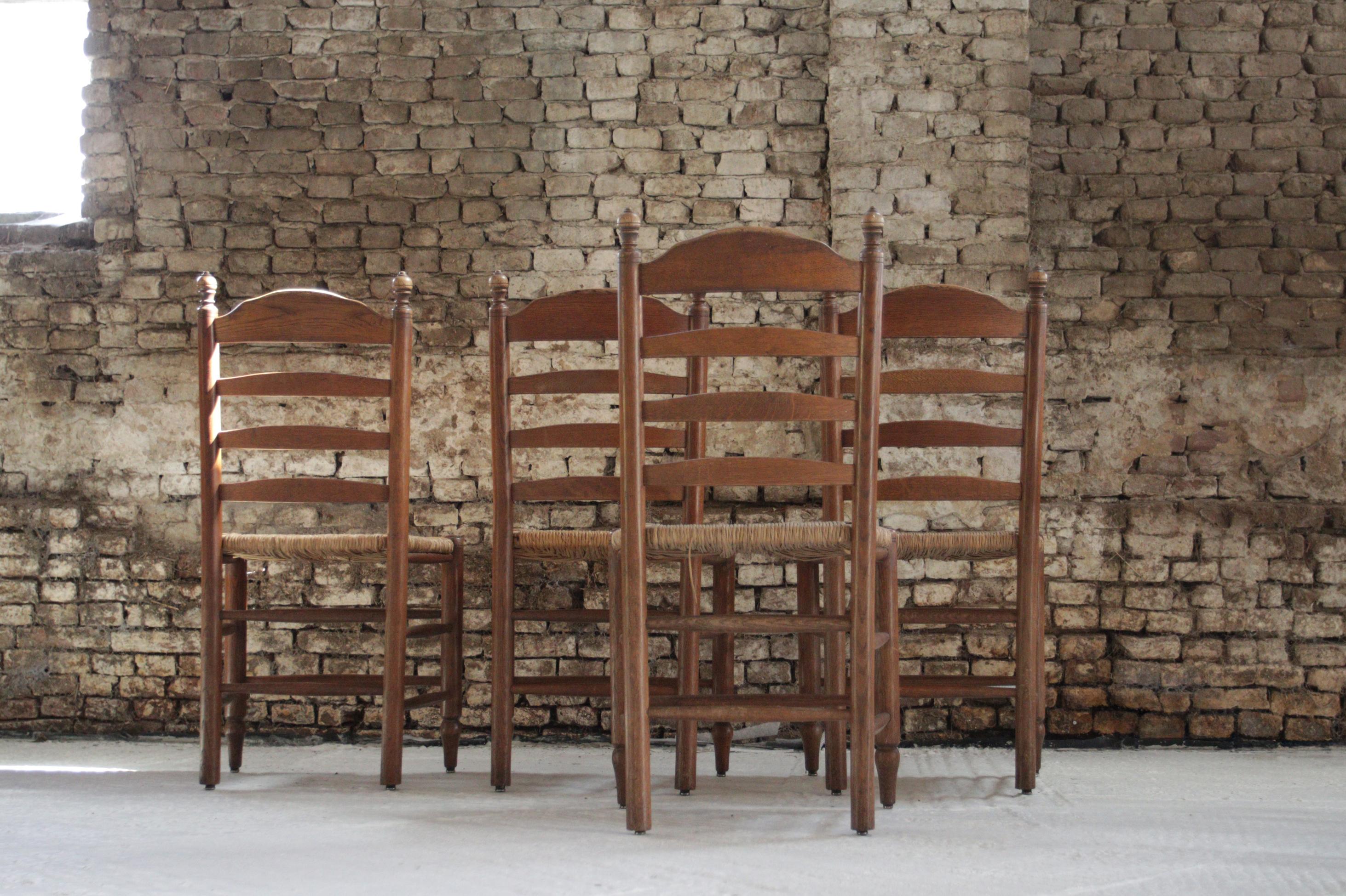  Old Rural Dutch Ladder Back Oak - Rush Seat Dining Chairs For Sale 12