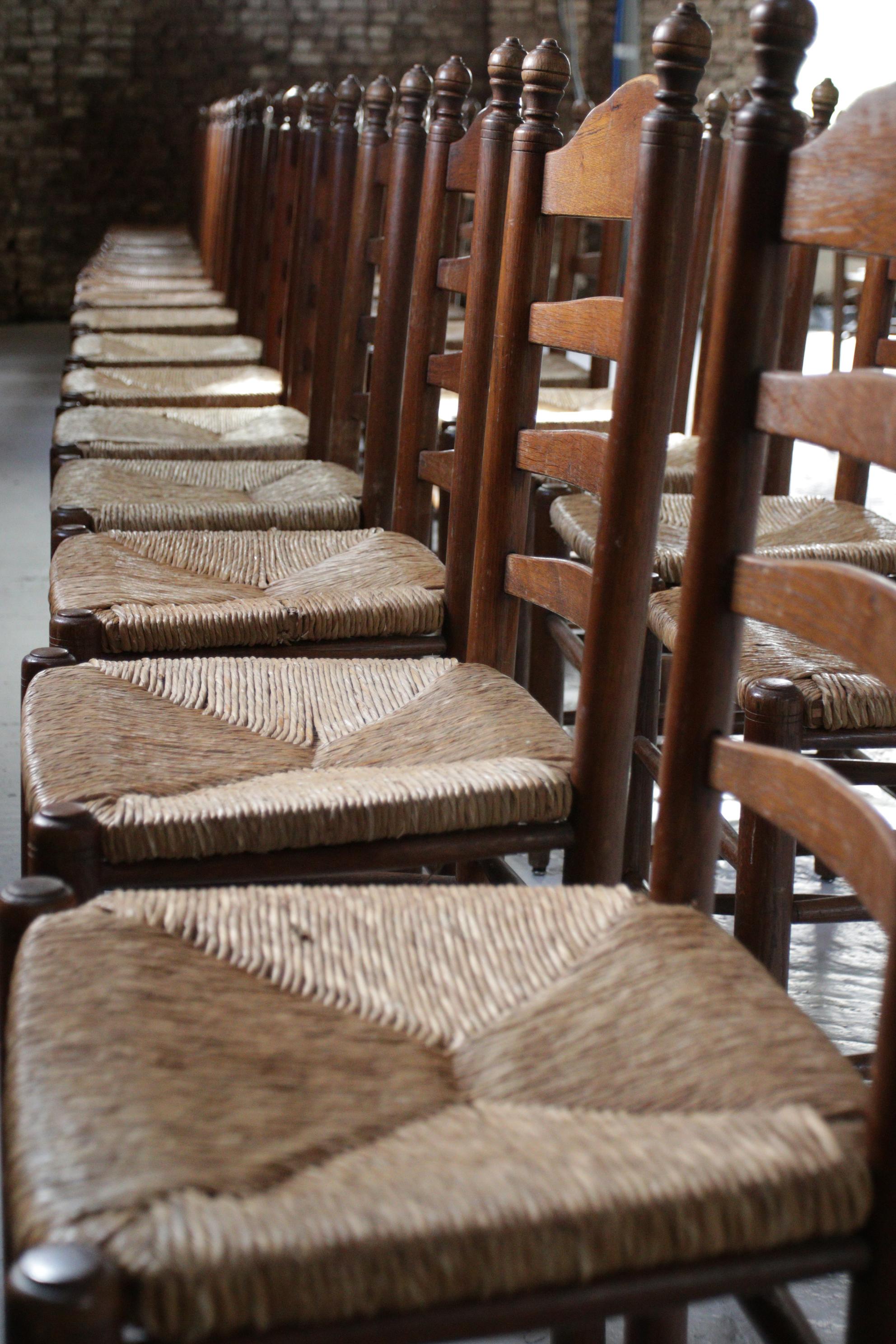  Old Rural Dutch Ladder Back Oak - Rush Seat Dining Chairs In Good Condition For Sale In Boven Leeuwen, NL