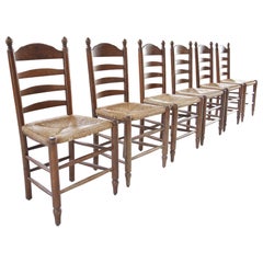 Chaises de salle à manger à dossier échelonné en chêne rural hollandais - siège en jonc