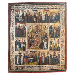 Old Russian Icon, the 12 Stations Up to the Resurrection of Christ