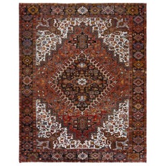 Old Rust Color Persian Heriz Wool Tea Wash Abrash Sheared Low Hand Knotted Rug