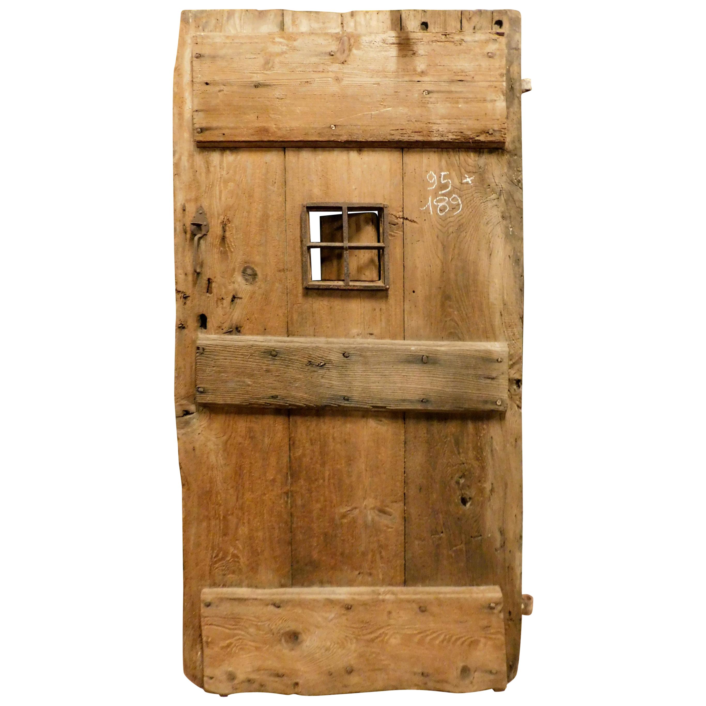 Old Rustic Door in Larch with Window, 19th Century Italy