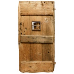 Antique Old Rustic Door in Larch with Window, 19th Century Italy