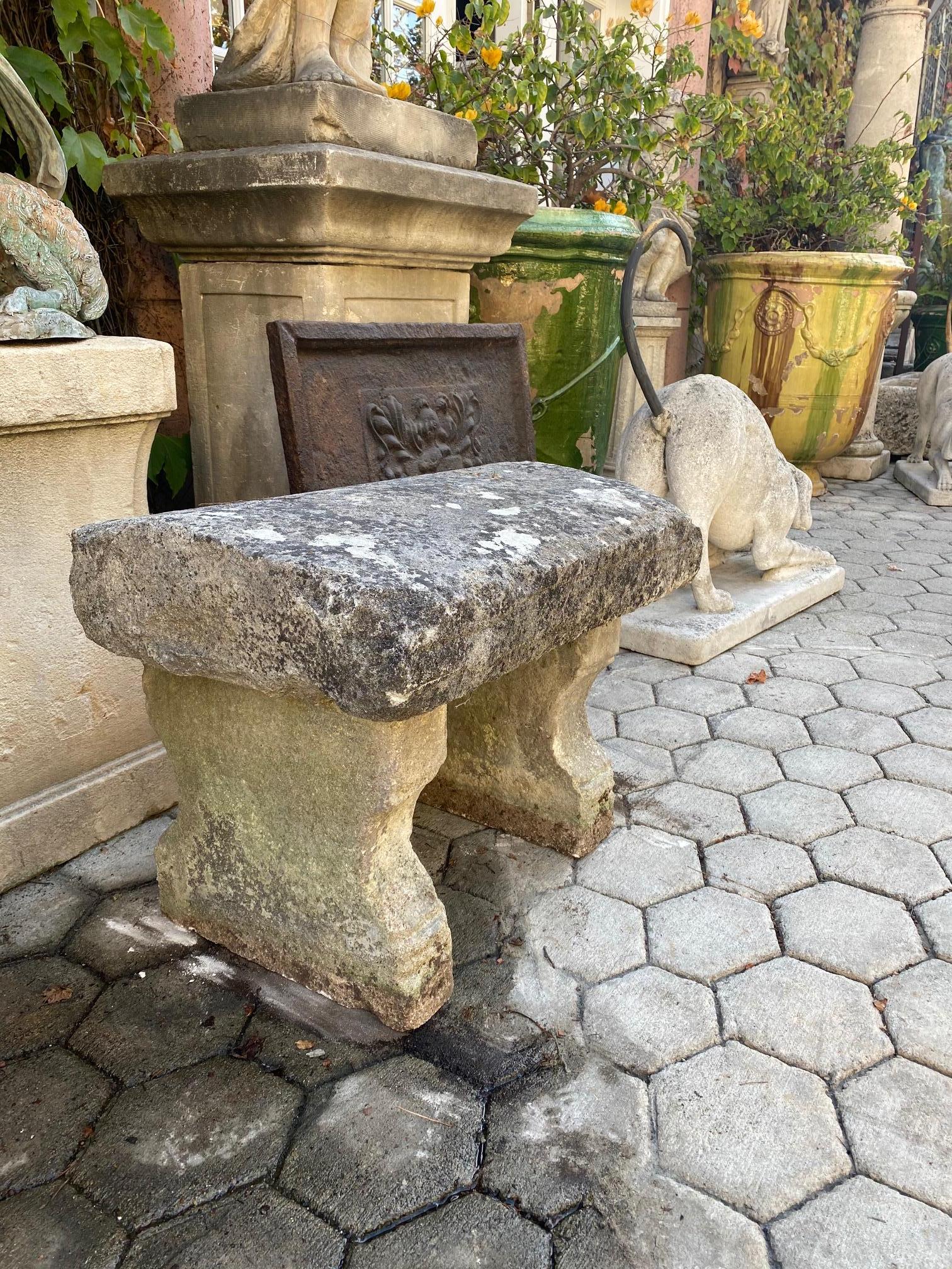 French Old Rustic Hand Carved Stone Garden Bench Seat Decorative Element Antiques LA CA