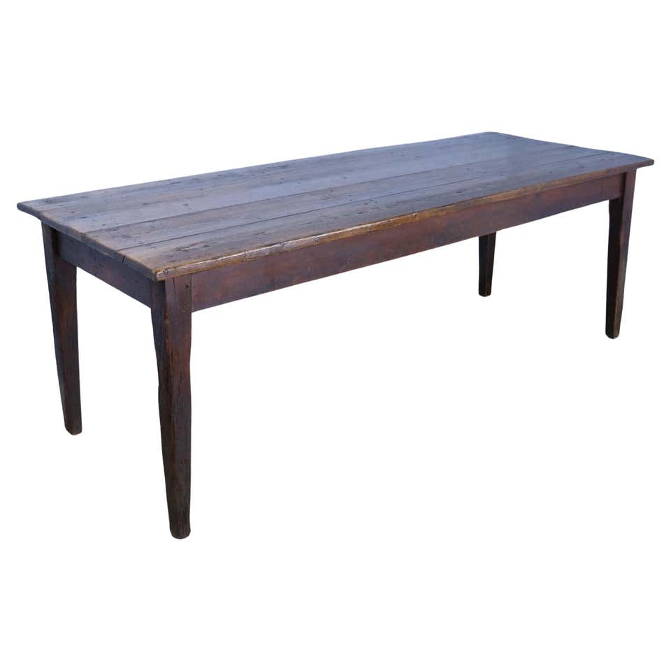 Antique Rustic Turned Leg Extra Wide Plank Top Pine Farm Table For Sale ...