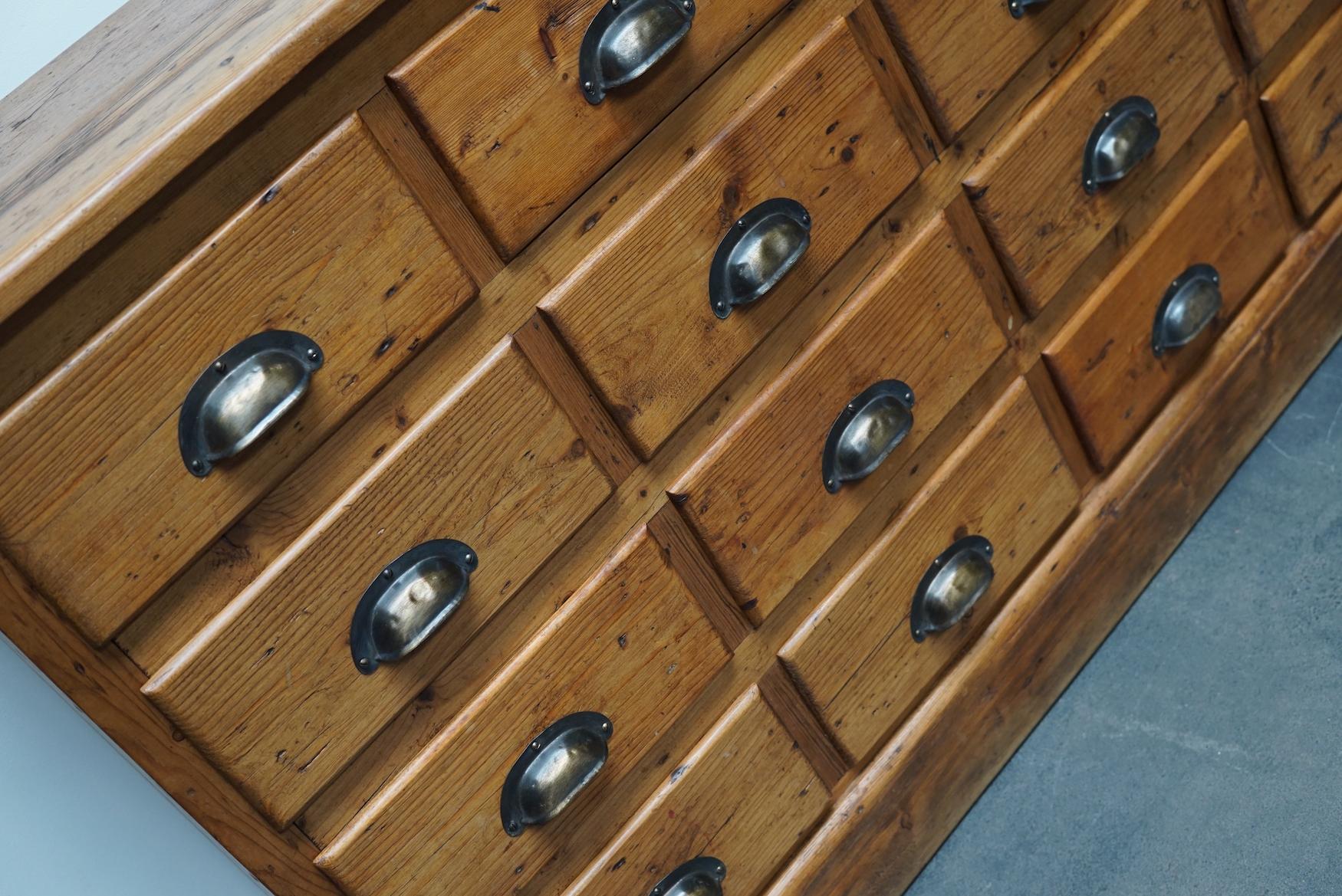 Industrial Old Rustic Pine French Apothecary Cabinet, Early 20th Century