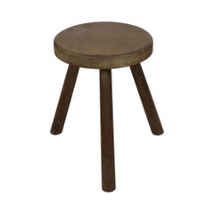 Old Rustic Tripod Stool Milk Stool Brutalist Style