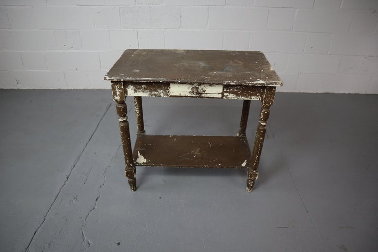 Old Rustic Weathered Side Table with Drawer For Sale at 1stDibs