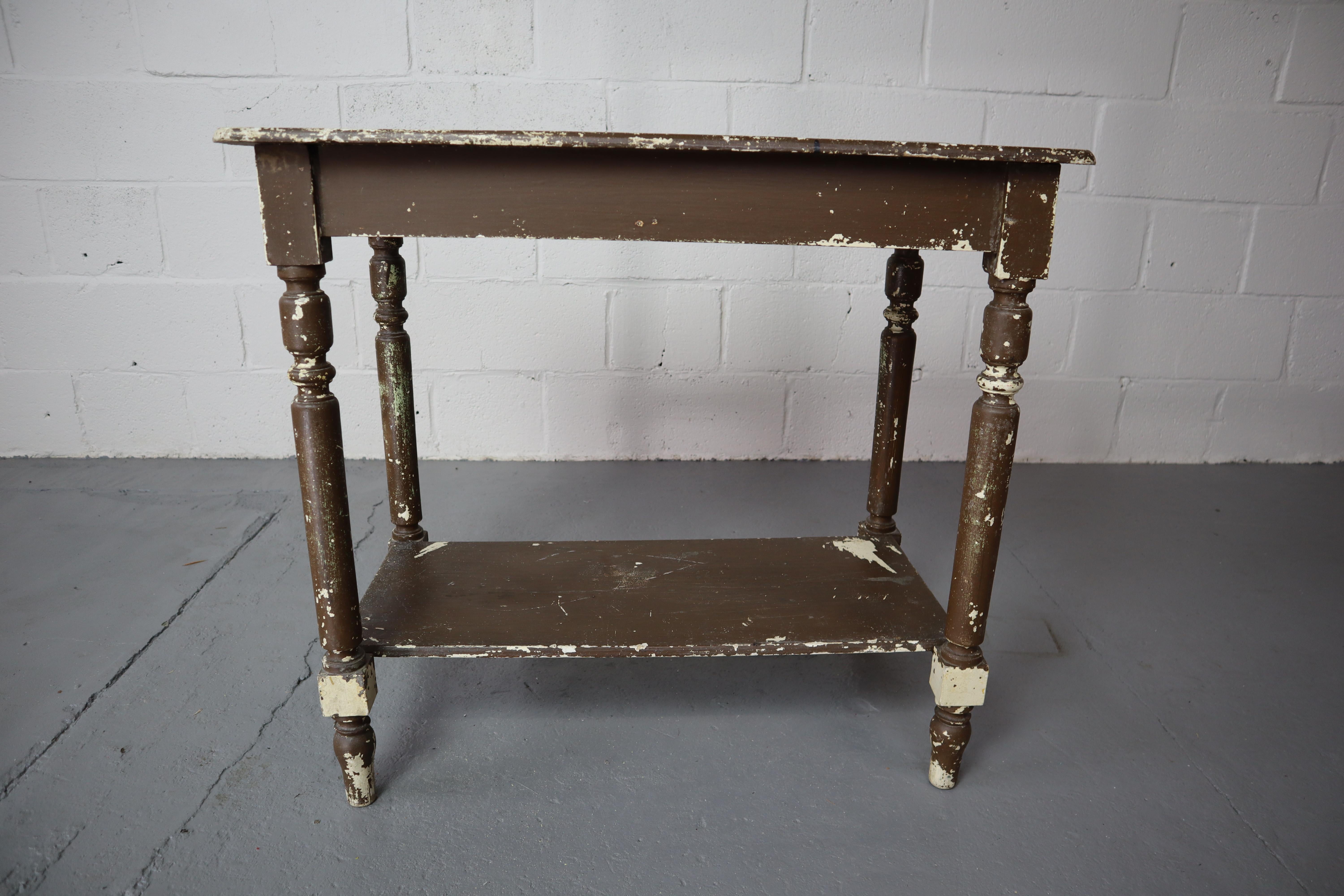 20th Century Old Rustic Weathered Side Table with Drawer