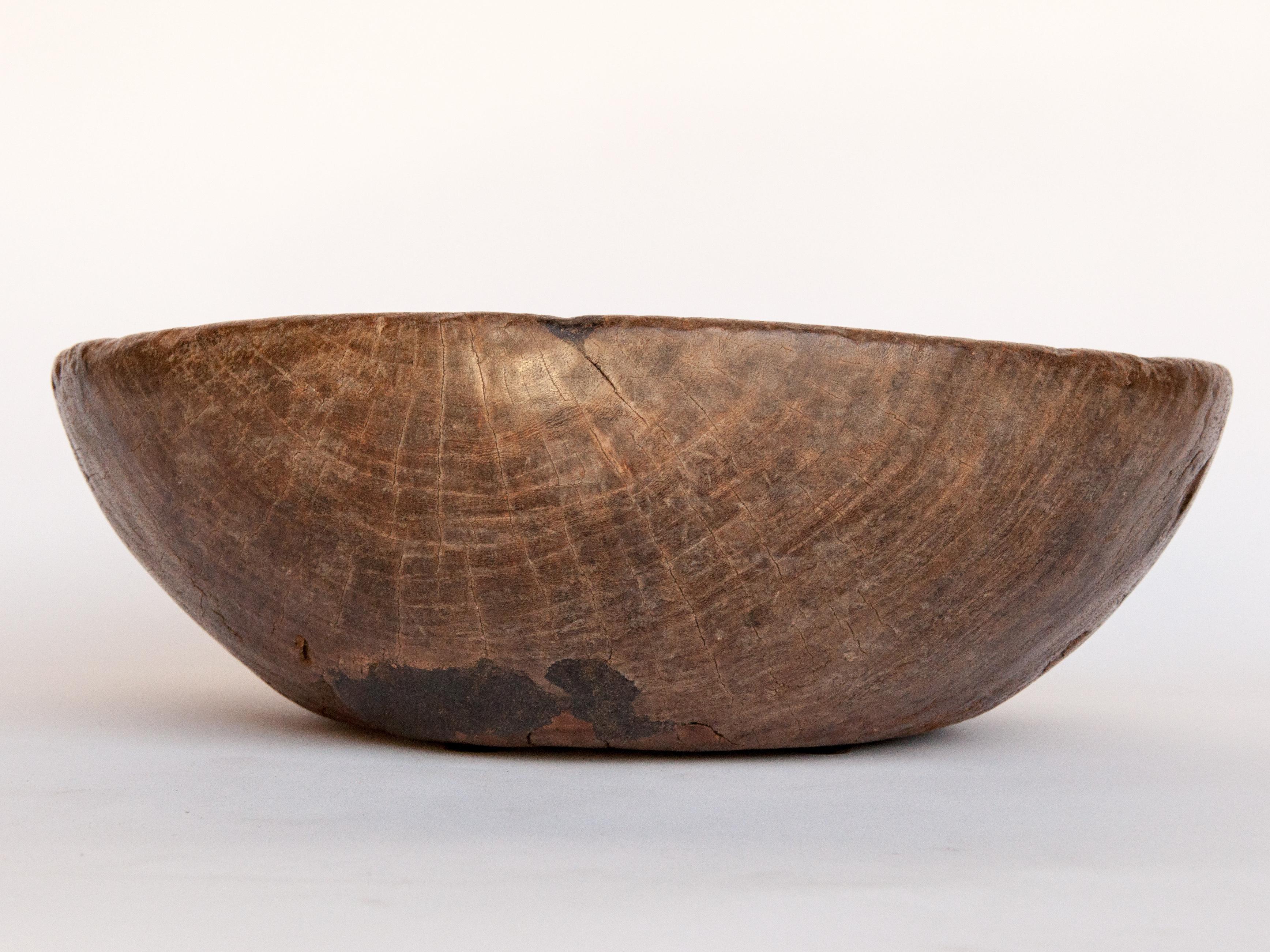 Hand-Crafted Old Rustic Wooden Bowl from the Nepal Himal, Mid-20th Century