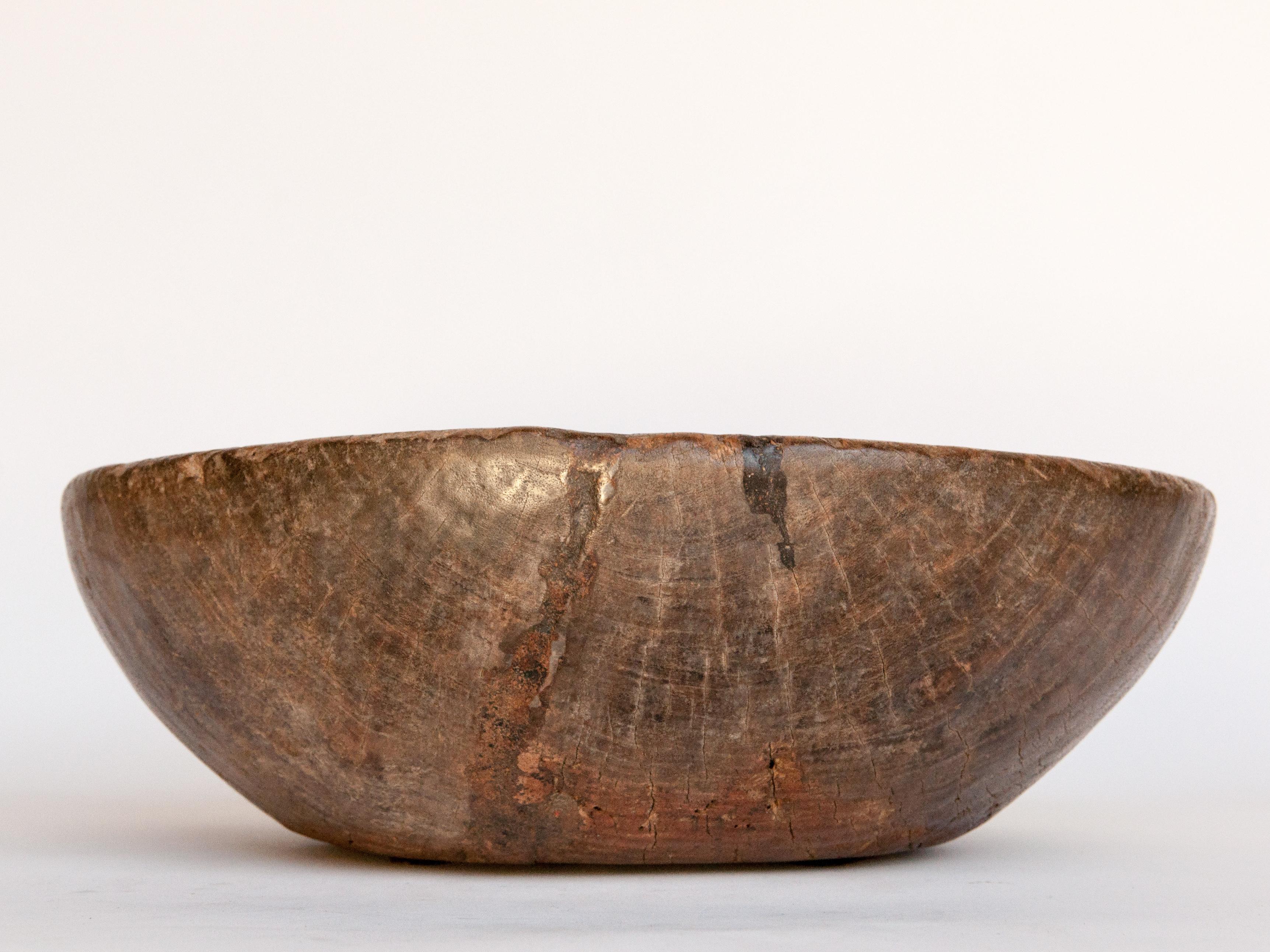 Old Rustic Wooden Bowl from the Nepal Himal, Mid-20th Century In Good Condition In Point Richmond, CA