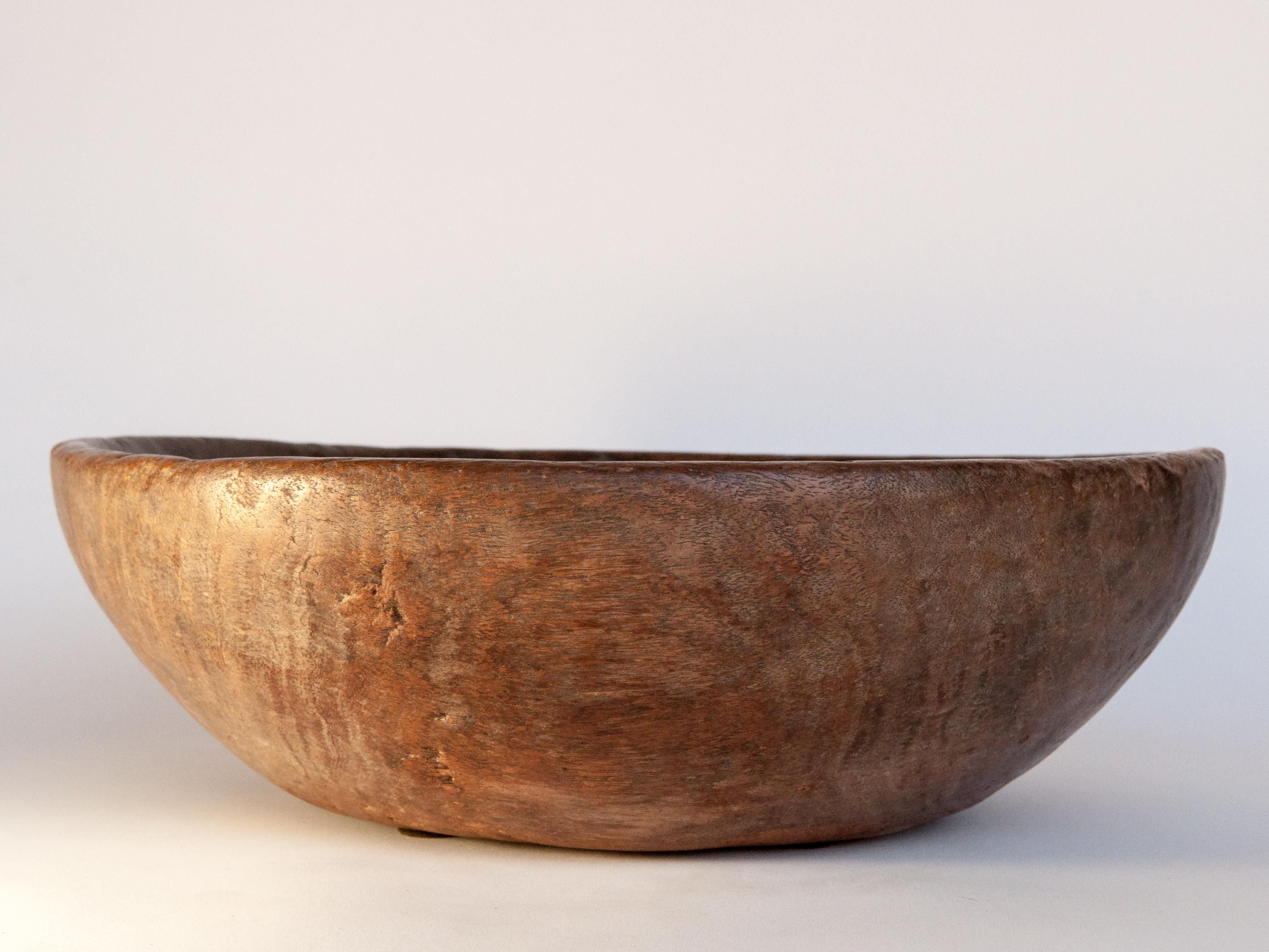 Hardwood Old Rustic Wooden Bowl from the Nepal Himal, Mid-20th Century