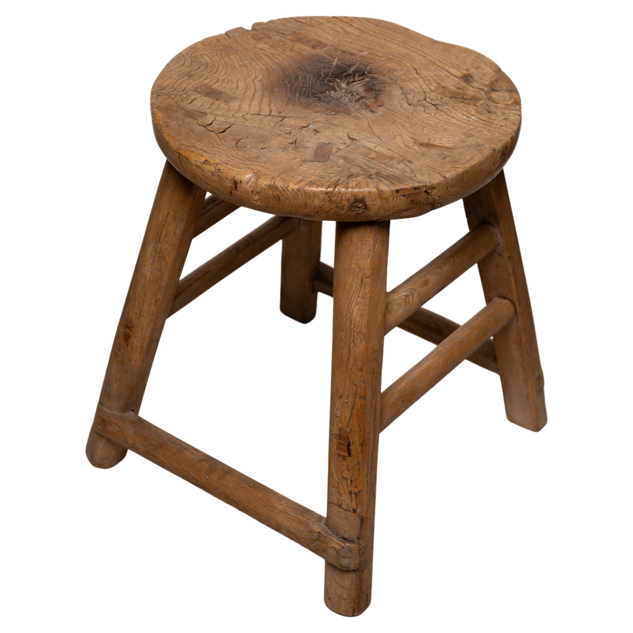   Wooden Rustic Stool in "Wabi-Sabi" Condition For Sale