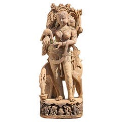 Retro Old Sandstone Absara Lady Statue from India