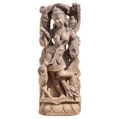 Retro Old Sandstone Apsara Lady Statue from India