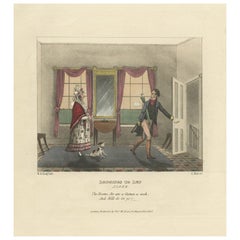 Alter satirischer Druck einer aggressiven Vermieterin, 1827