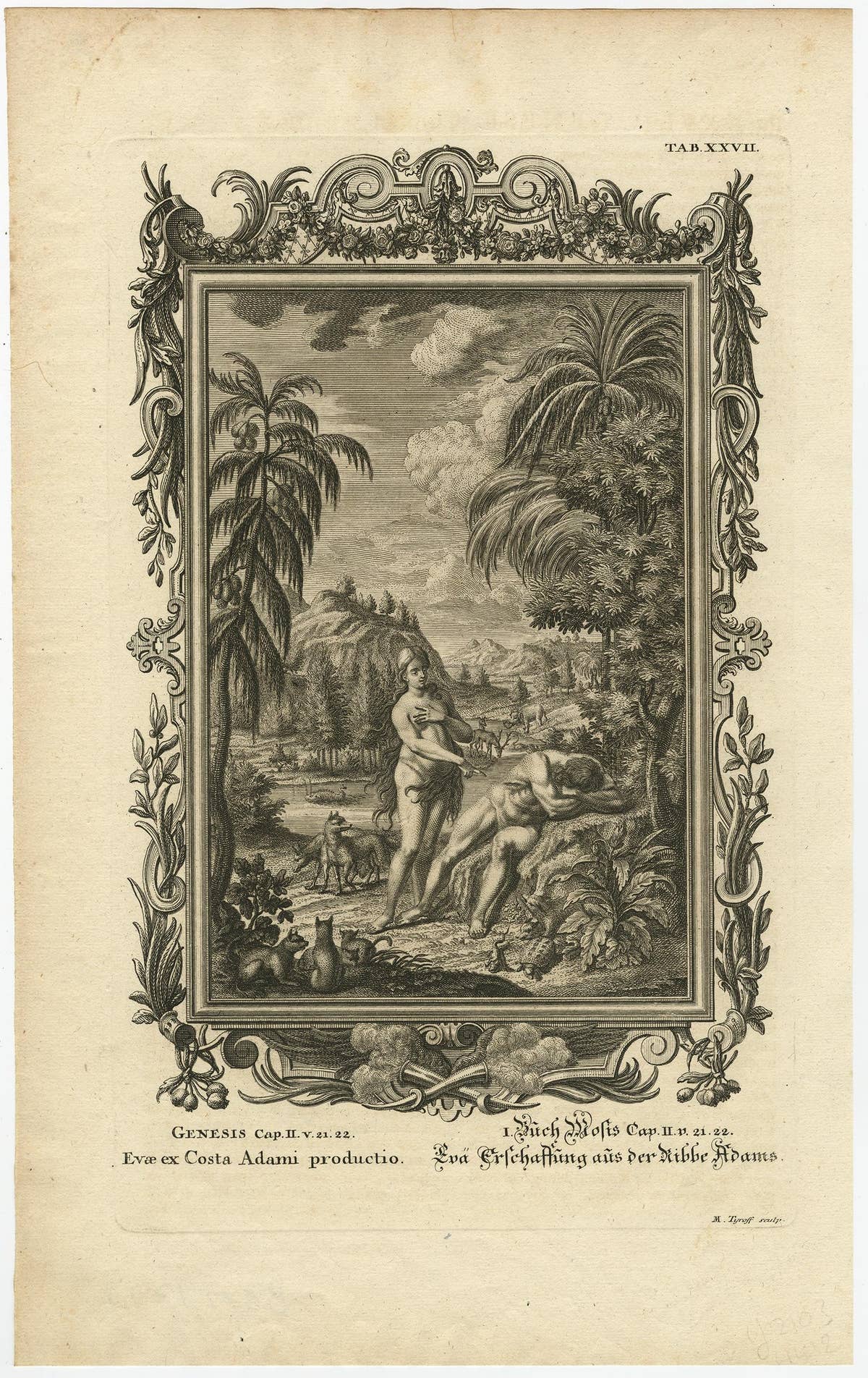 Old Scene from Genesis in the Old Testament; Eve is made from Adam's Rib, 1731
